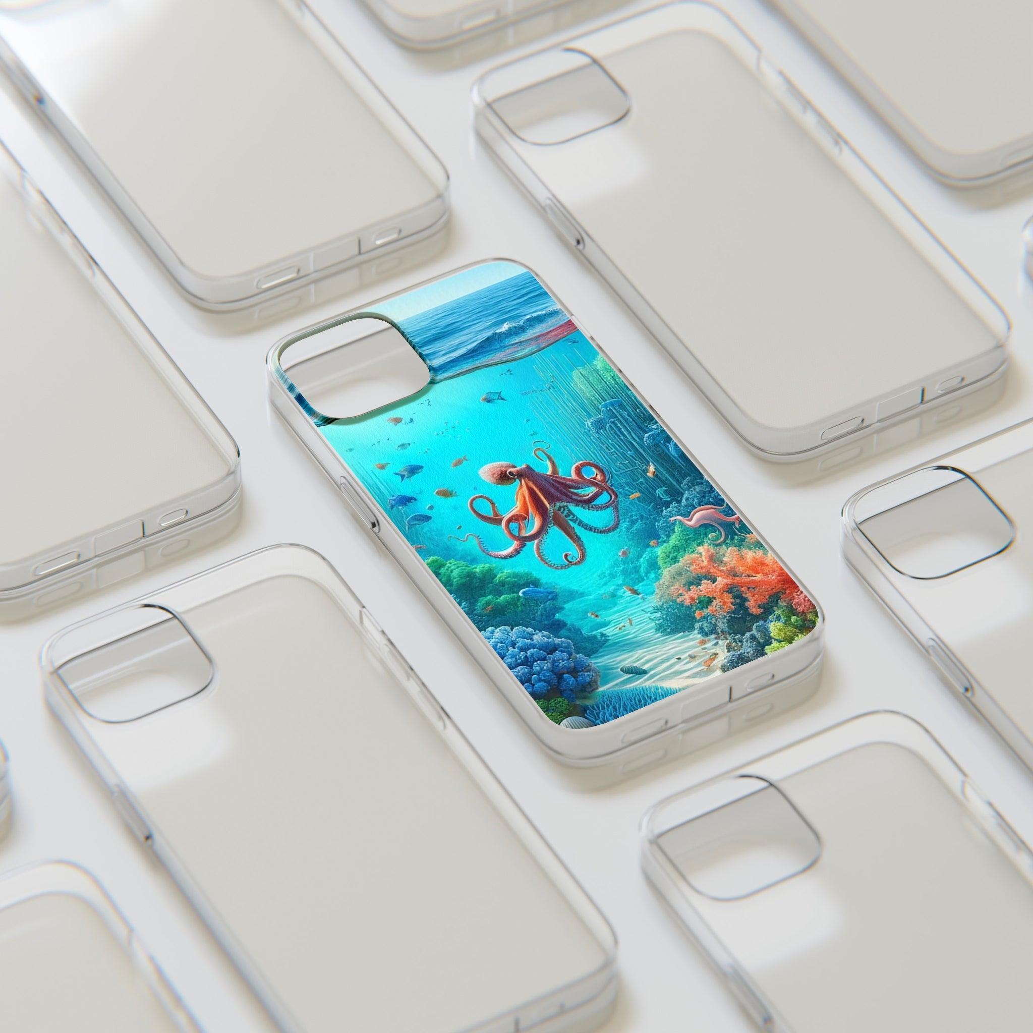 Octopus in turquoise water - Soft Phone Case