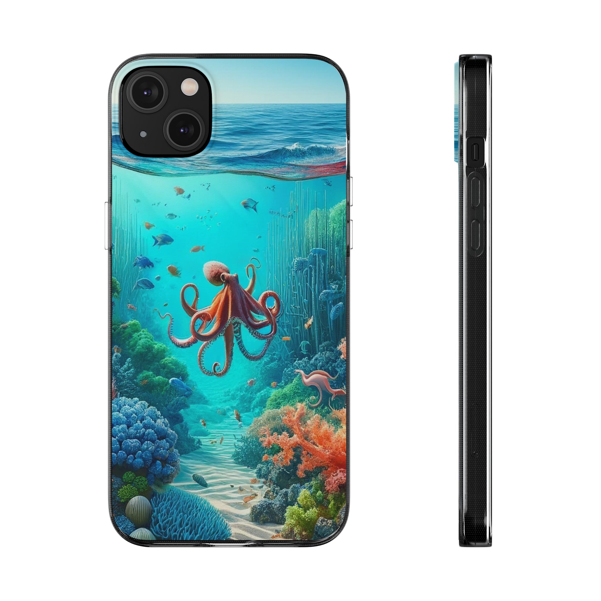 Octopus in turquoise water - Soft Phone Case