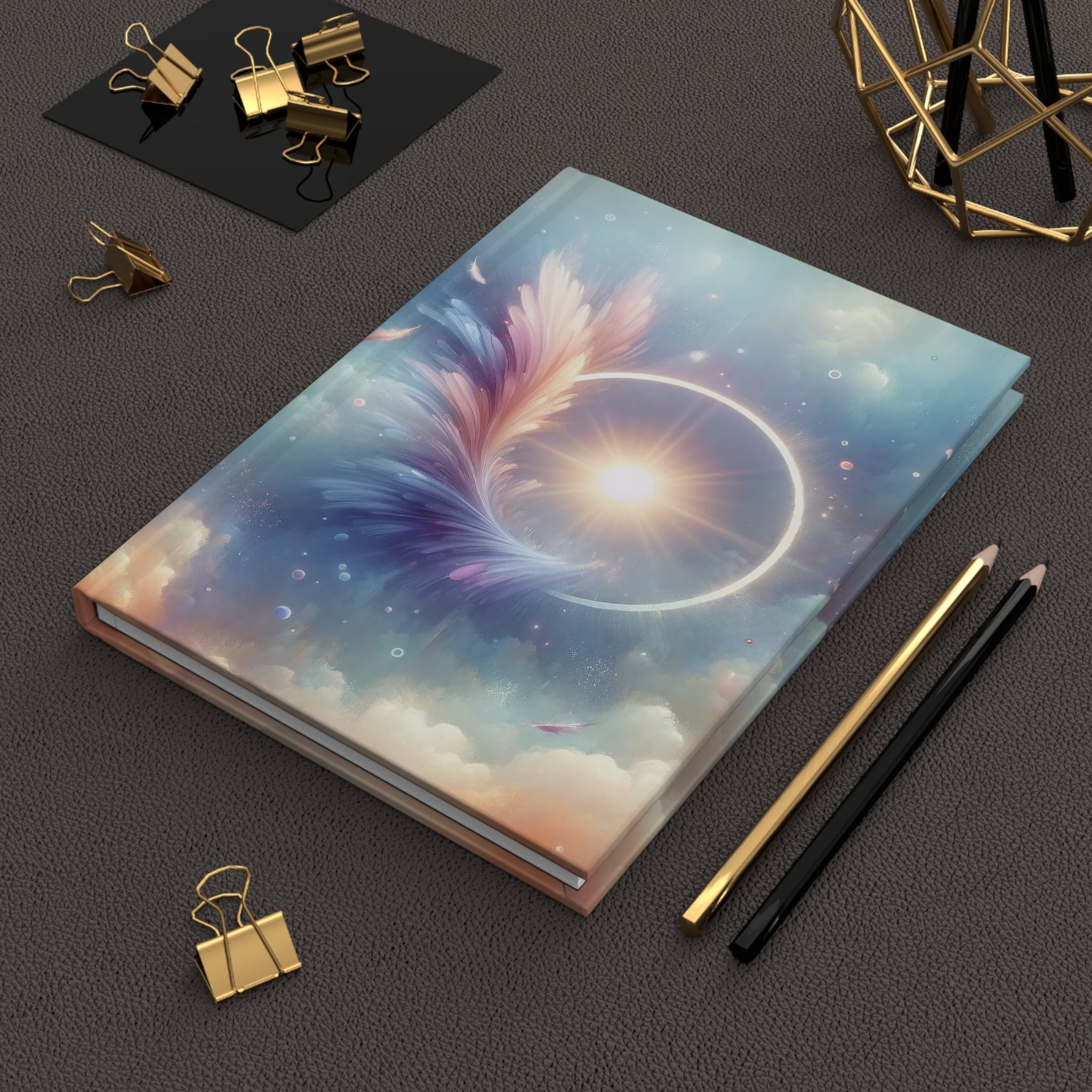 Feather in a circle - Hardcover Notebook