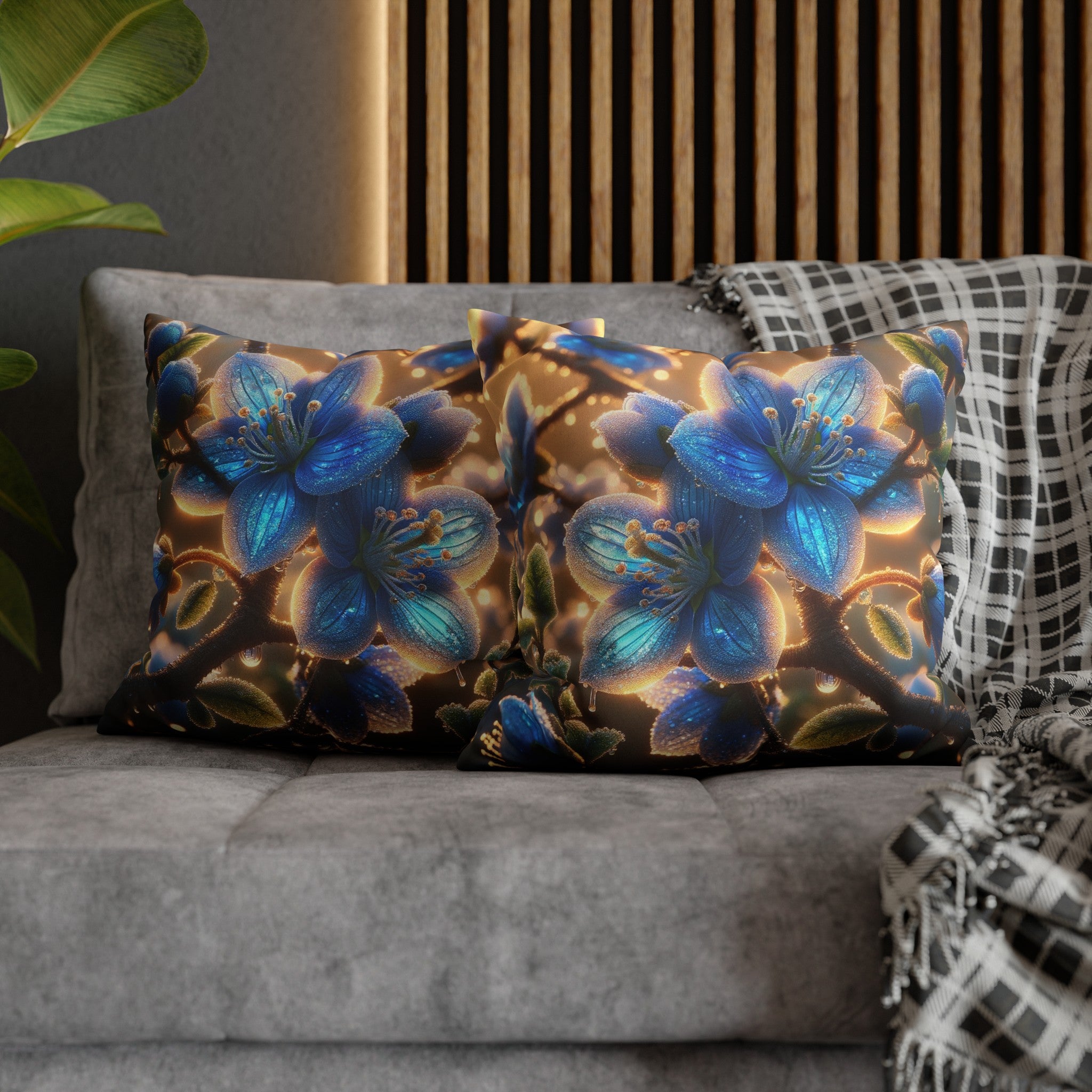 Blue, diamond flowers (3) - Suede Square Pillowcase