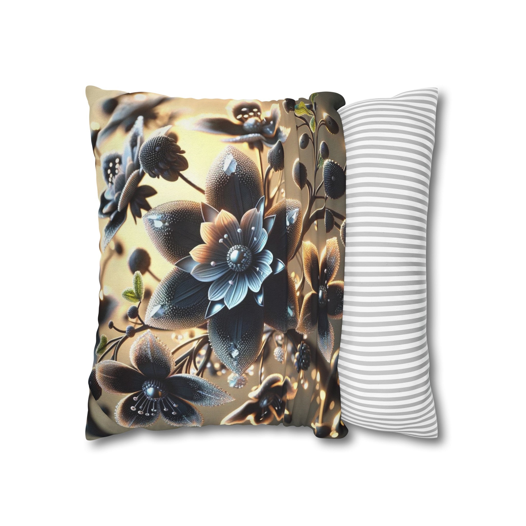 Black diamond flowers (3) - Polyester Square Pillowcase