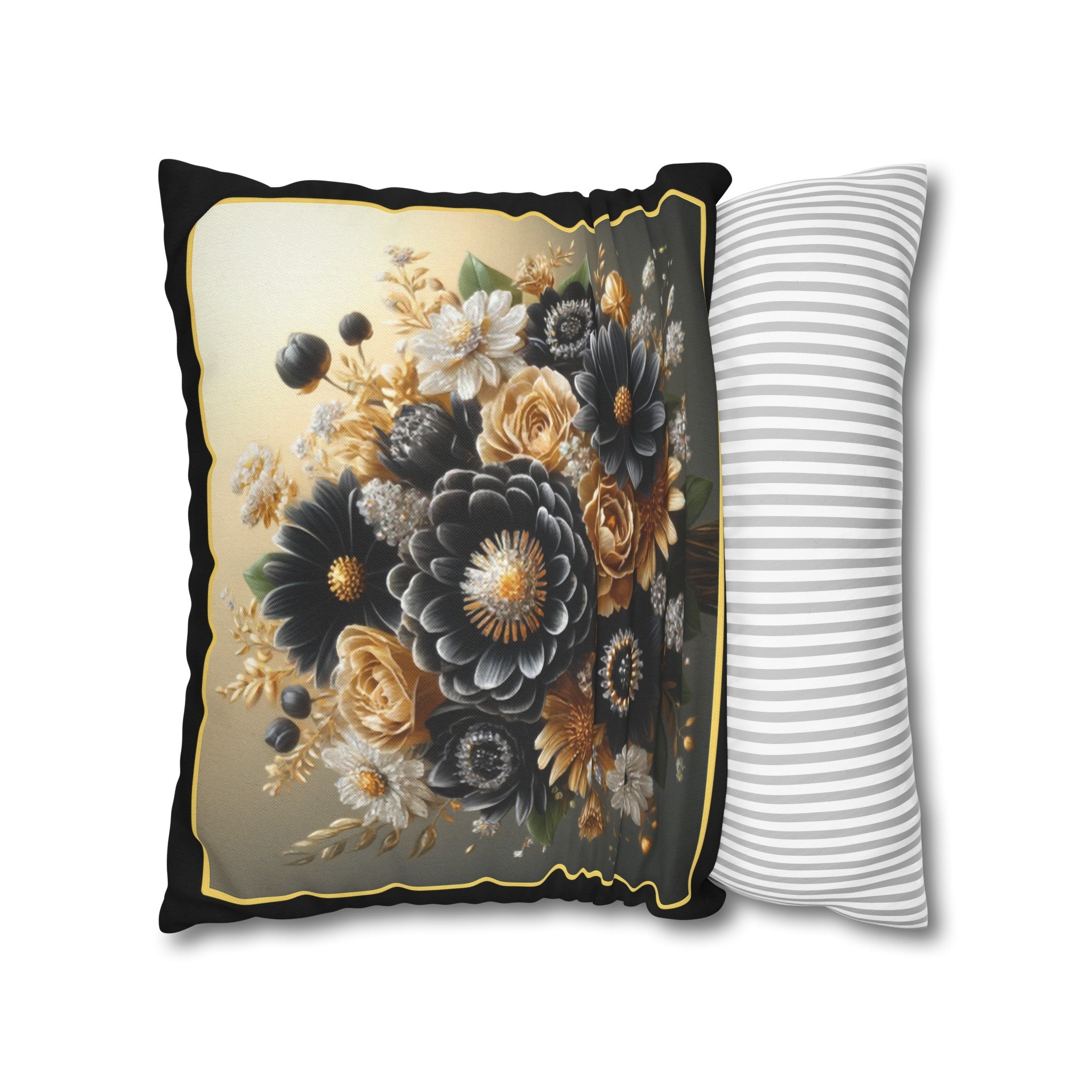 Black-Golden Bouquet (1) - Polyester Square Pillowcase