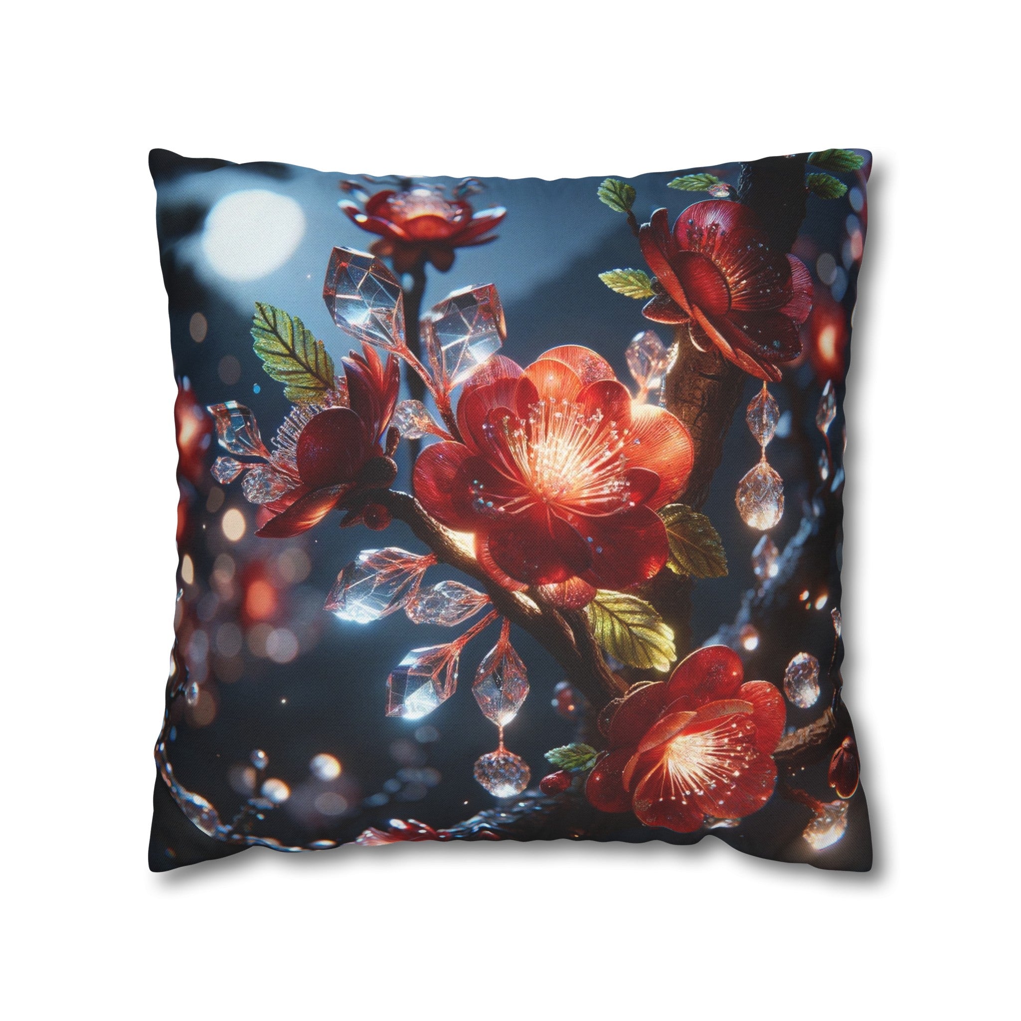 Red diamond flowers (5) - Polyester Square Pillowcase