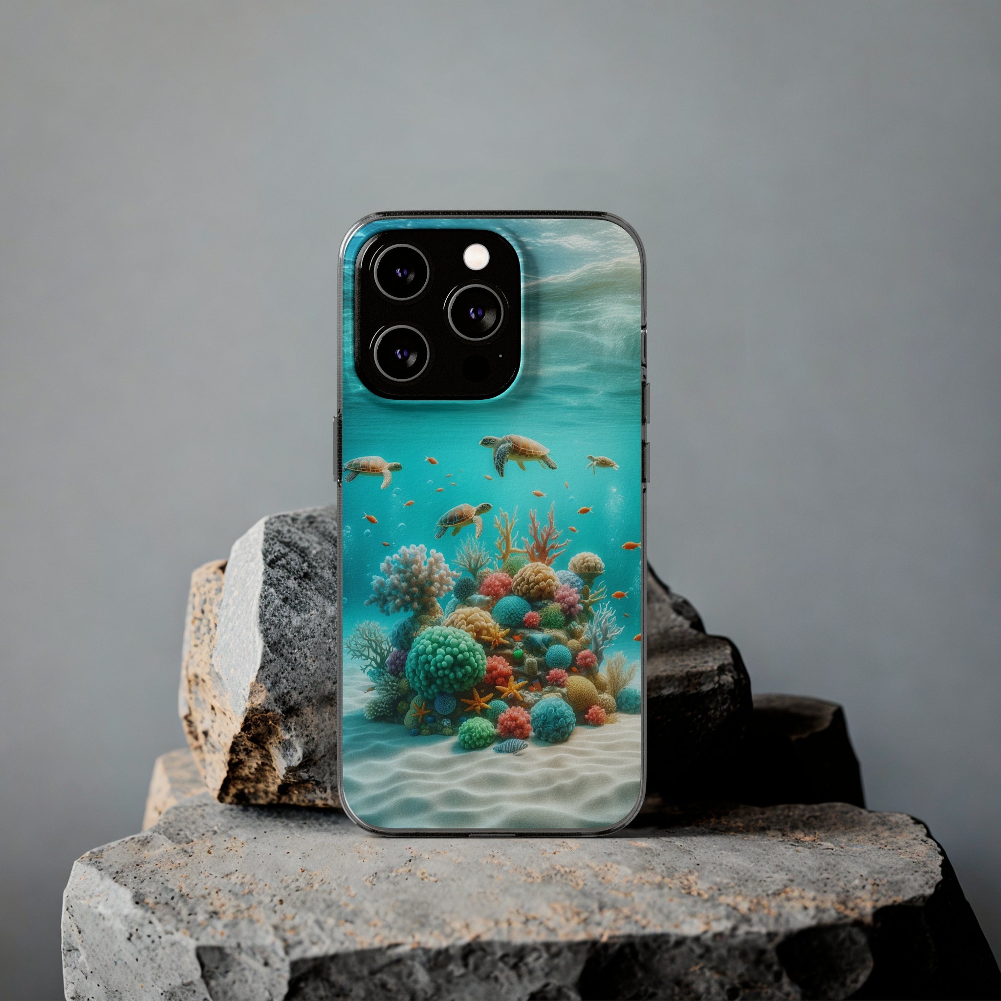 Turtles on coral reef - Soft Phone Case