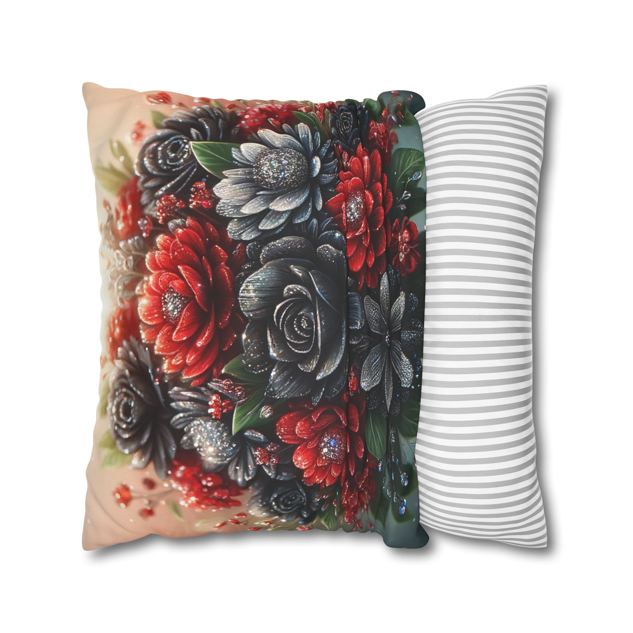 Black and Red Bouquet (1) - Suede Square Pillowcase