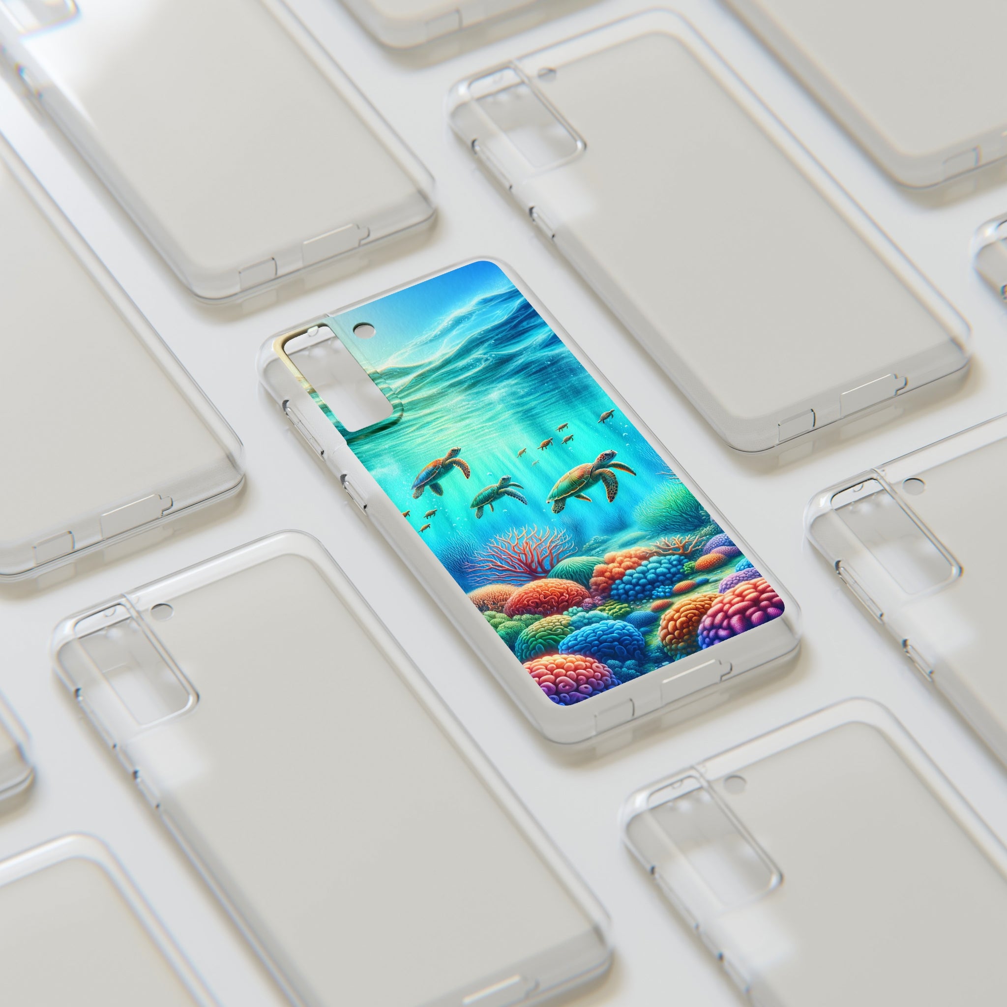 Turtles and coral reef - Soft Phone Case