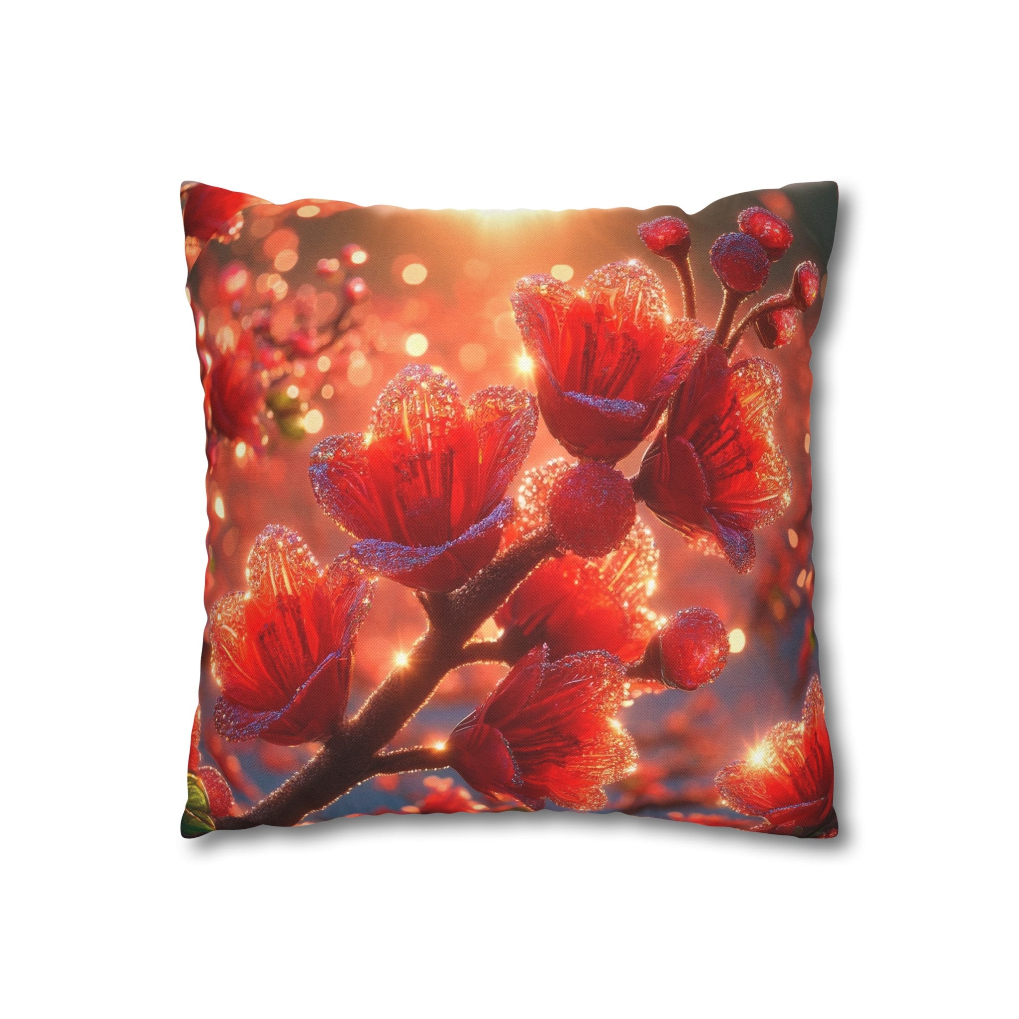 Red shiny flowers (1)  - Polyester Square Pillowcase