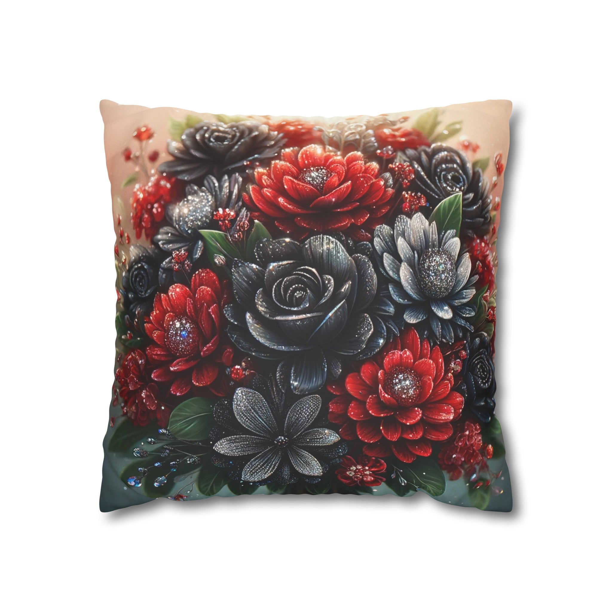 Black and Red Bouquet (1) - Suede Square Pillowcase