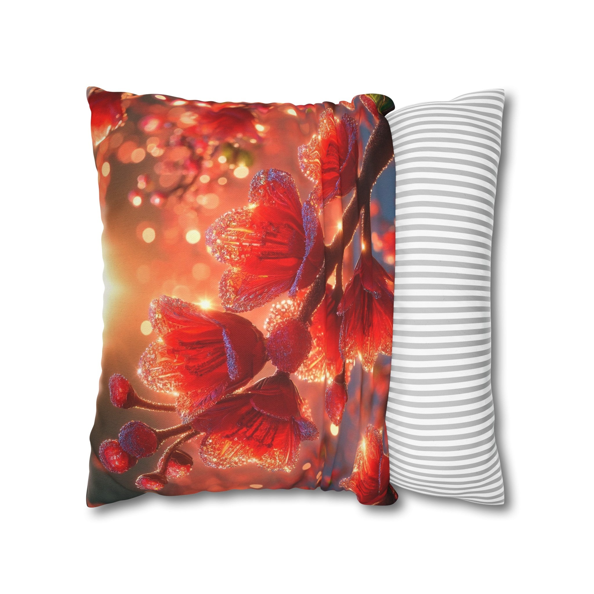 Red shiny flowers (1)  - Polyester Square Pillowcase