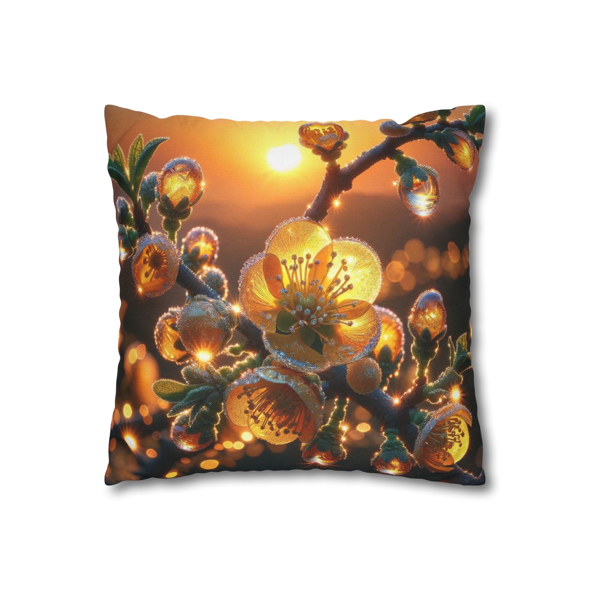 Yellow diamond flowers (2) - Polyester Square Pillowcase