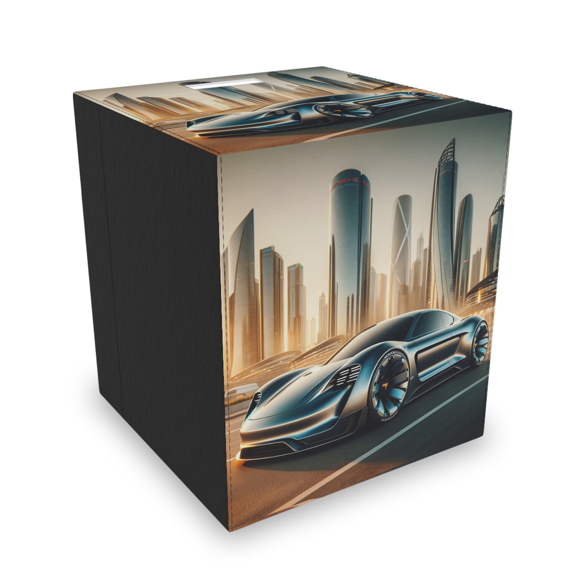 Blue car in futuristic city - Storage Box