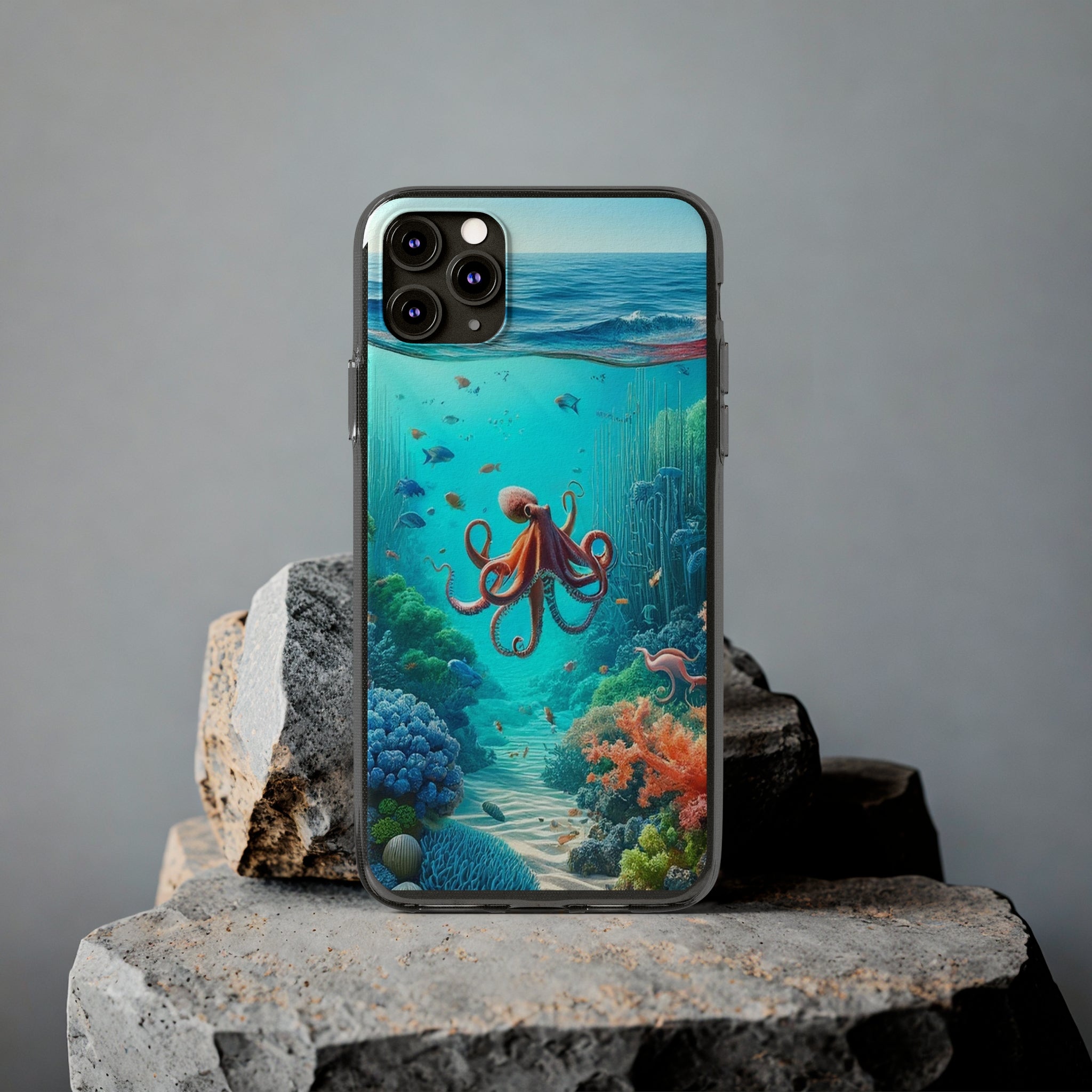 Octopus in turquoise water - Soft Phone Case