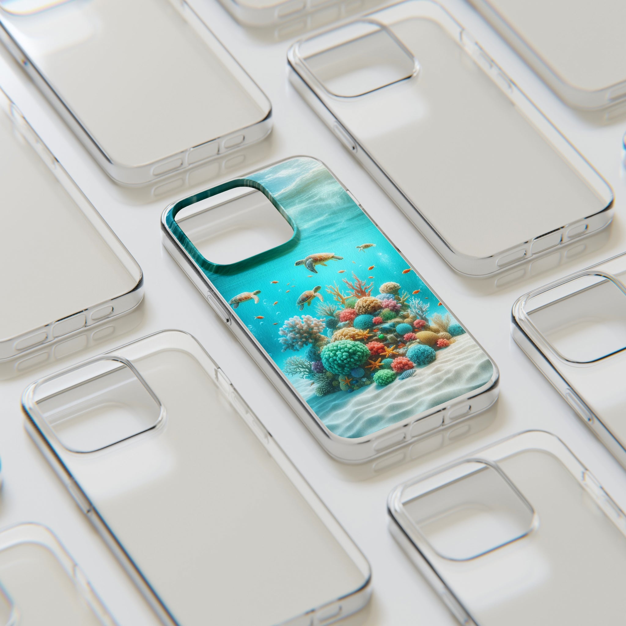 Turtles on coral reef - Soft Phone Case