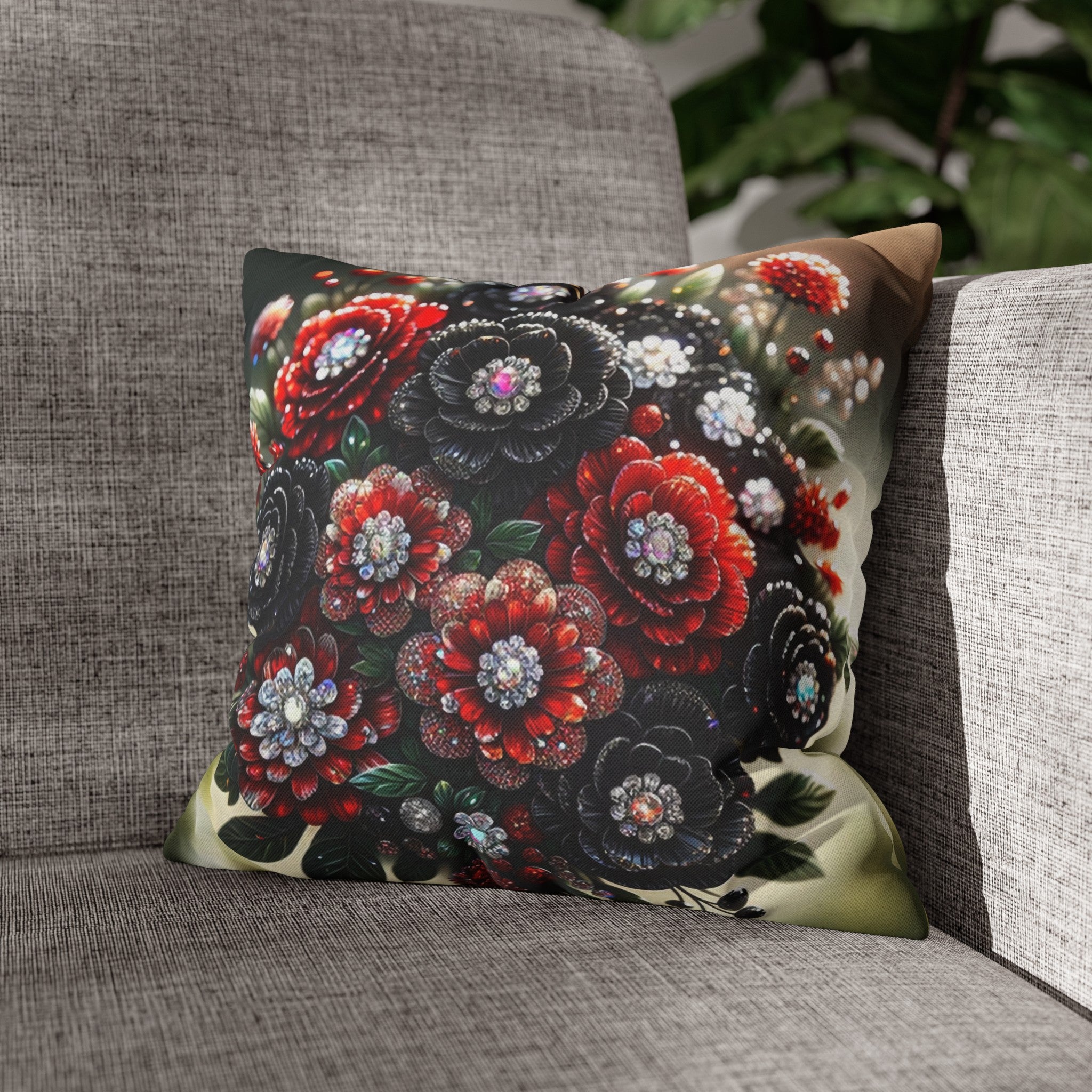 Black and Red Bouquet (2) - Polyester Square Pillowcase