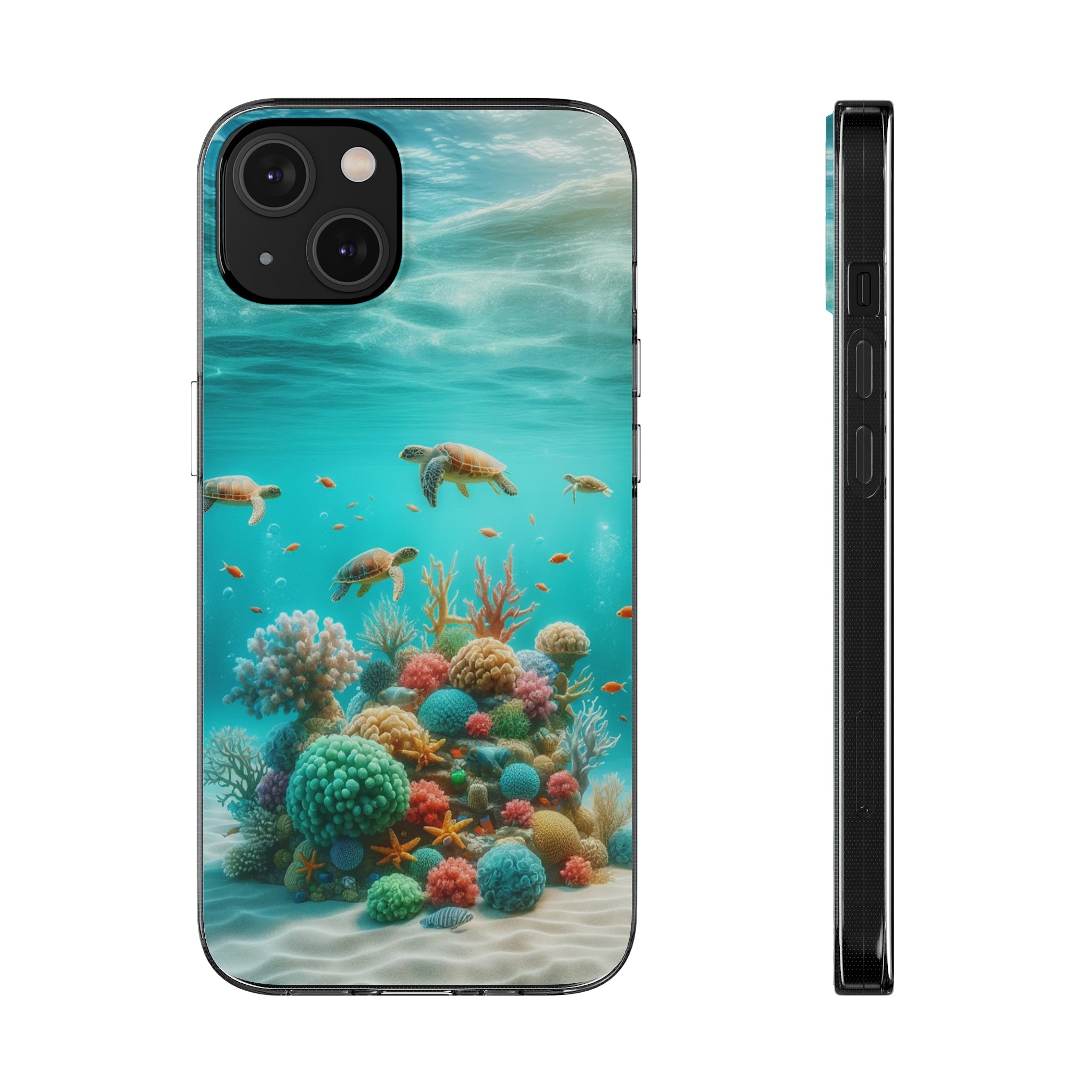 Turtles on coral reef - Soft Phone Case