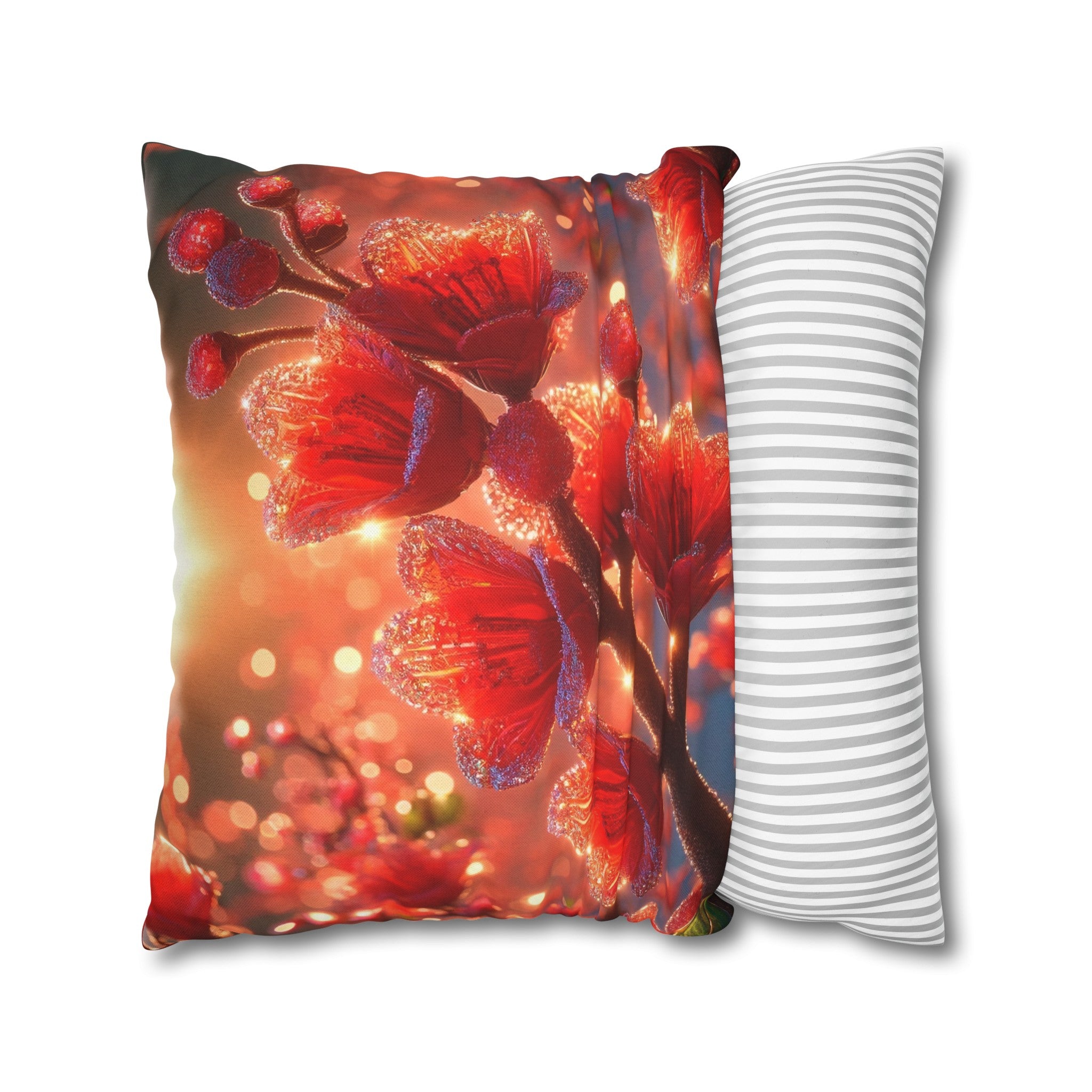 Red shiny flowers (1)  - Polyester Square Pillowcase