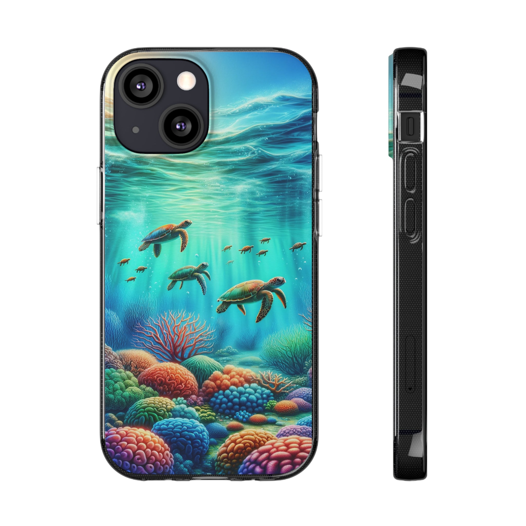 Turtles and coral reef - Soft Phone Case