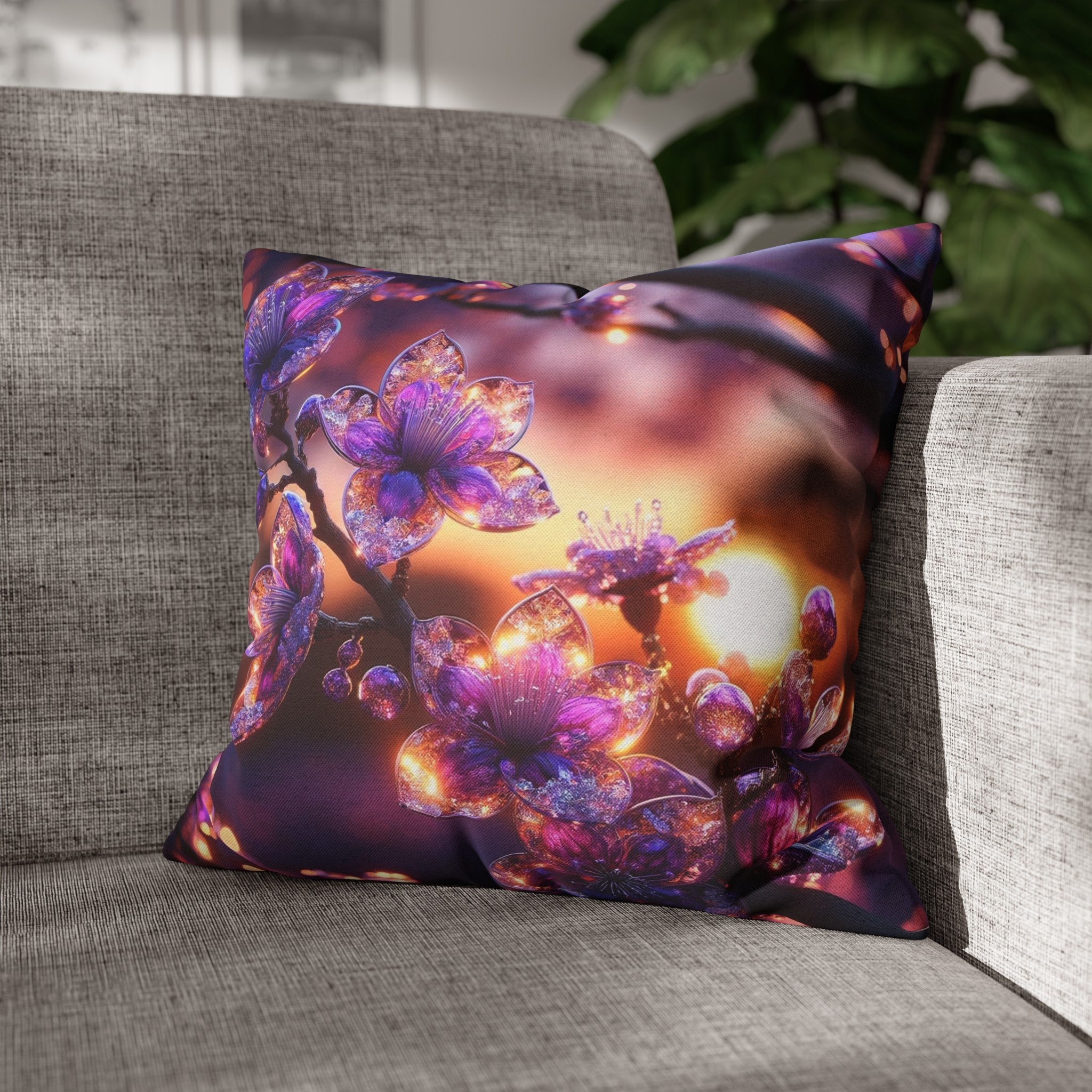 Purple diamond flowers (4) - Polyester Square Pillowcase