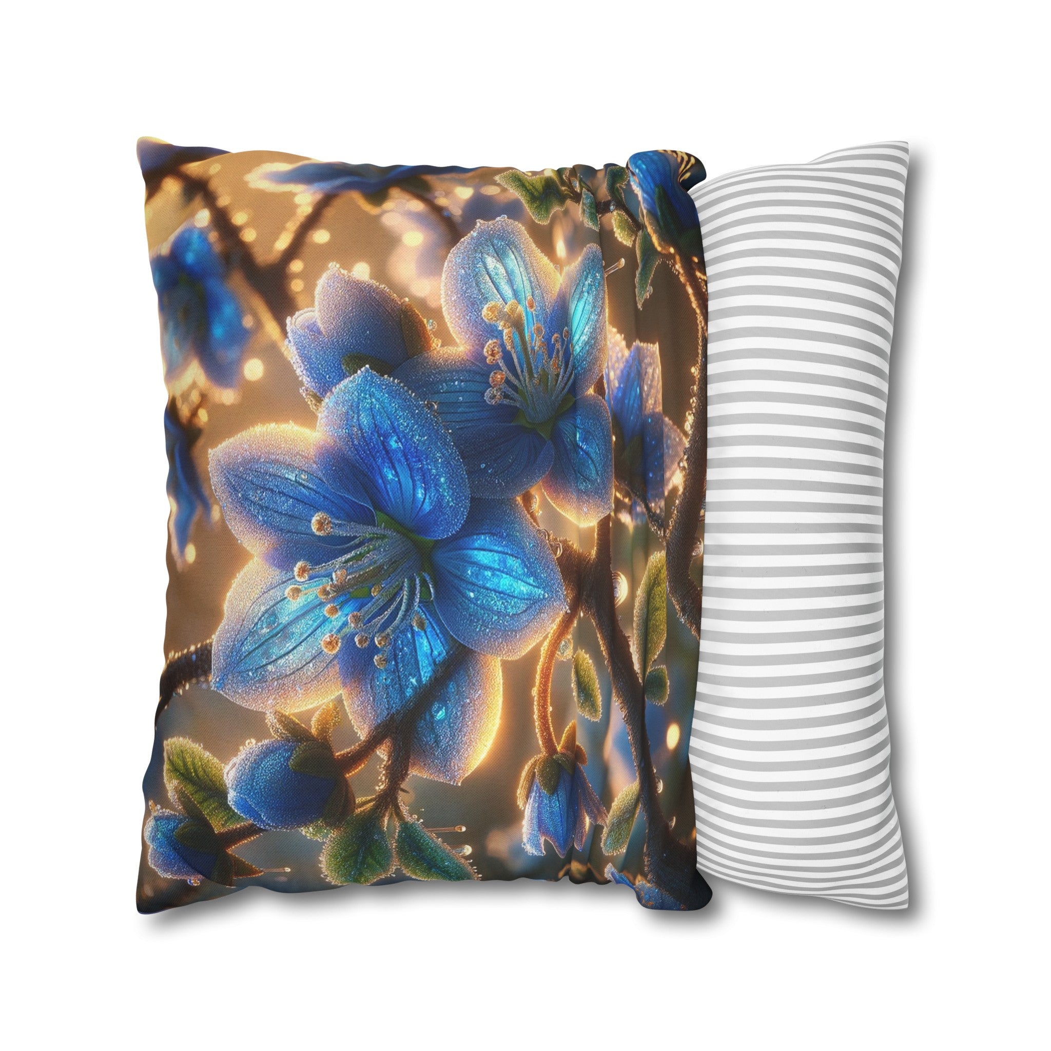 Blue, diamond flowers (3) - Polyester Square Pillowcase