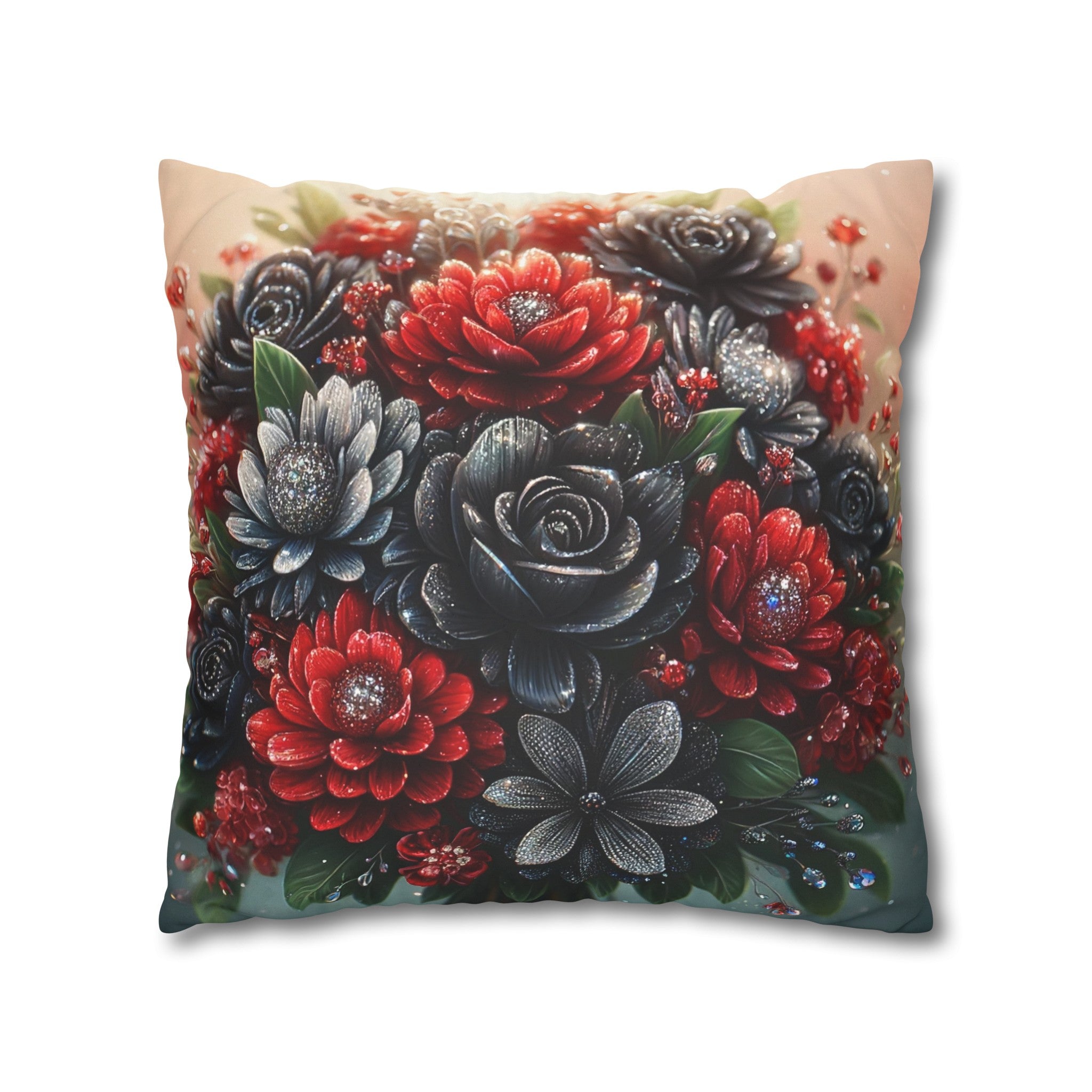 Black and Red Bouquet (1) - Suede Square Pillowcase