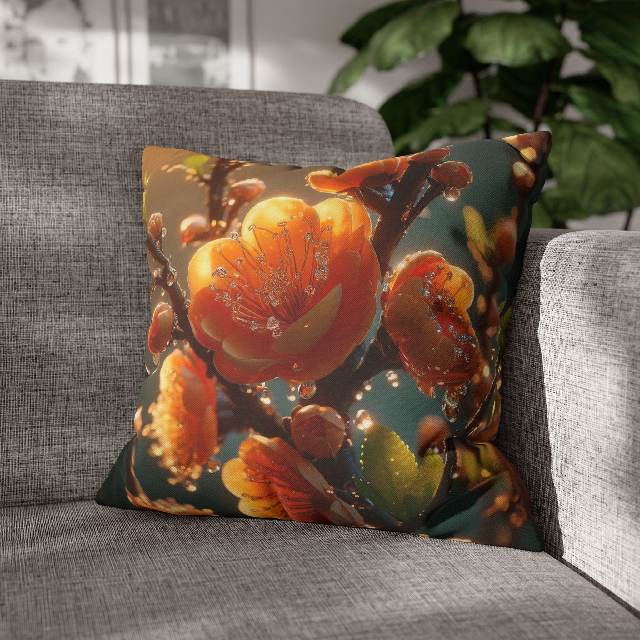 Orange diamond flowers (2) - Polyester Square Pillowcase