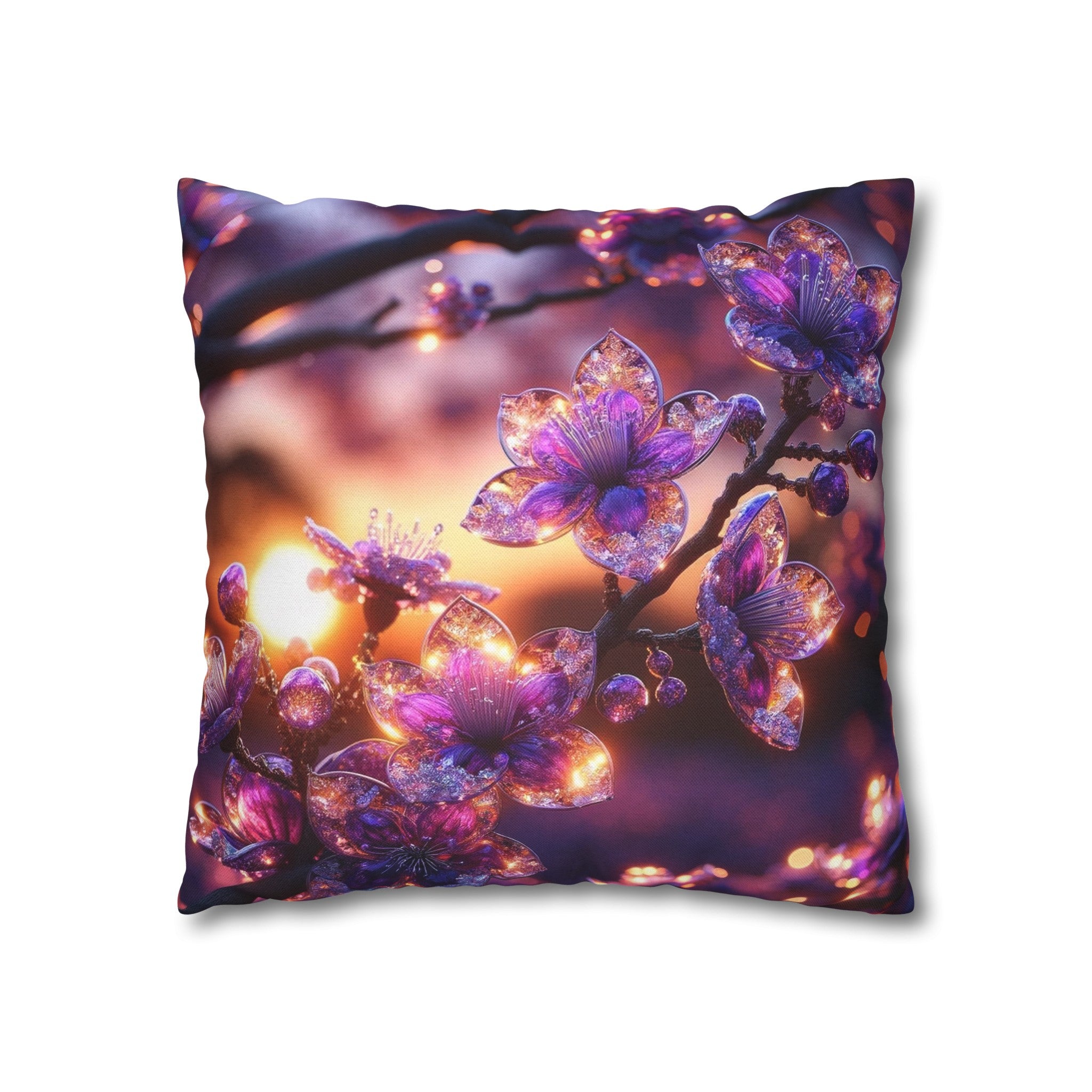 Purple diamond flowers (4) - Polyester Square Pillowcase