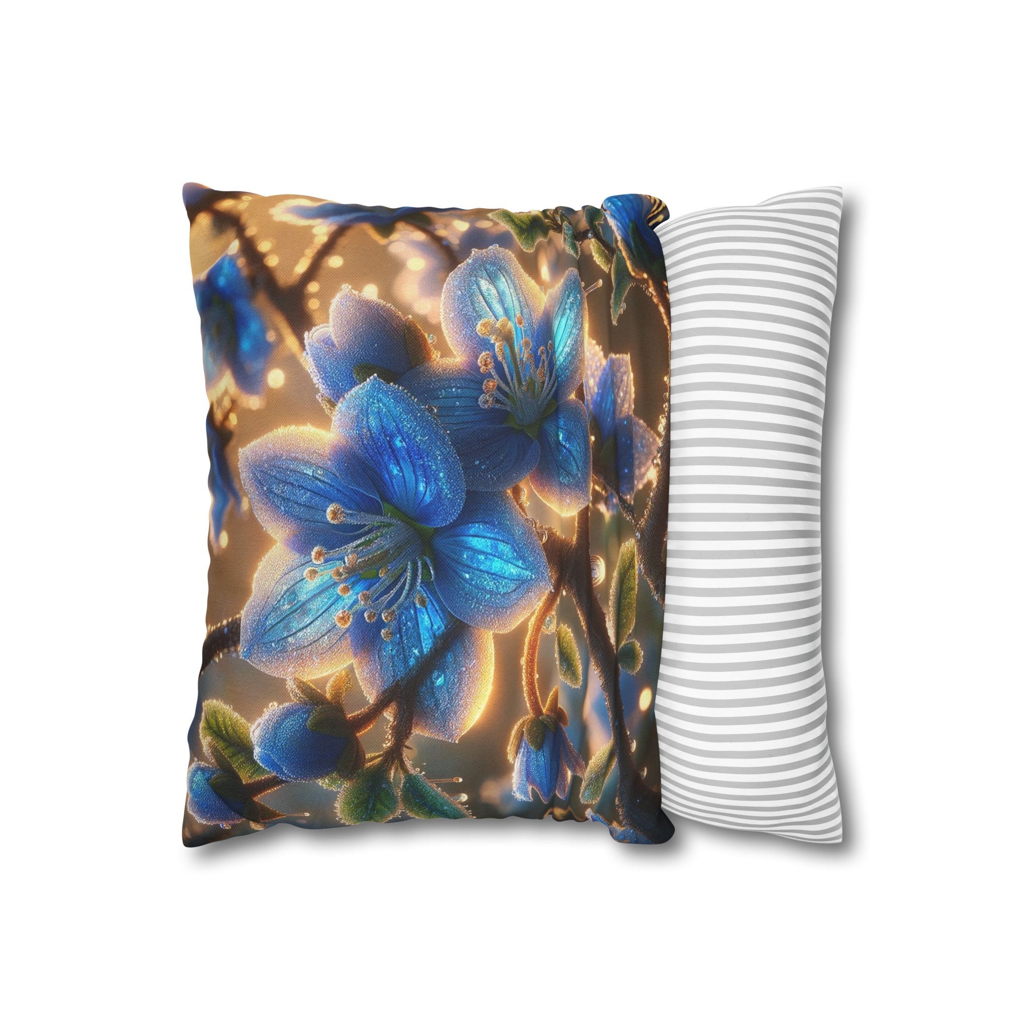 Blue, diamond flowers (3) - Polyester Square Pillowcase