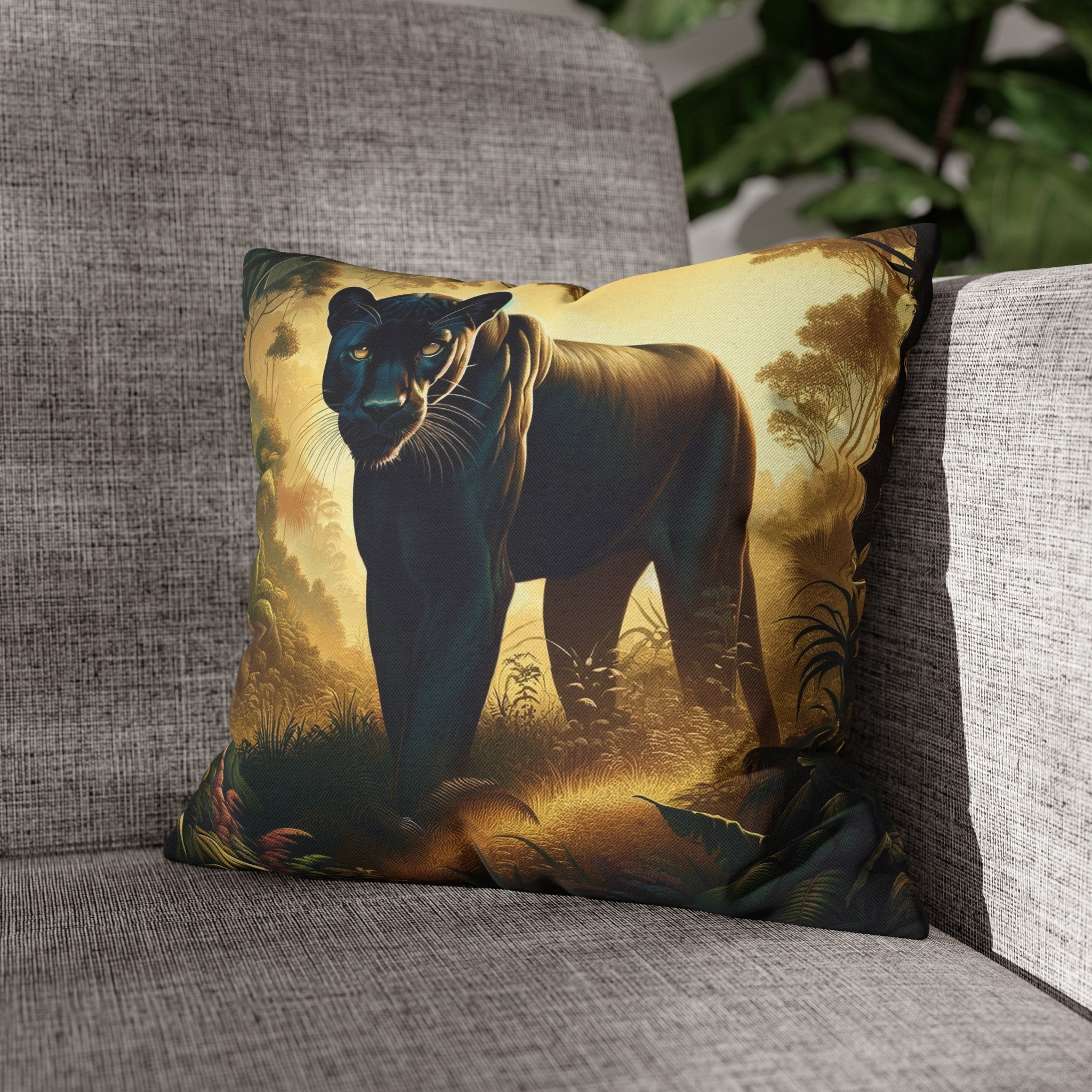 A Tiger walking in the jungle - Spun Polyester Square Pillowcase