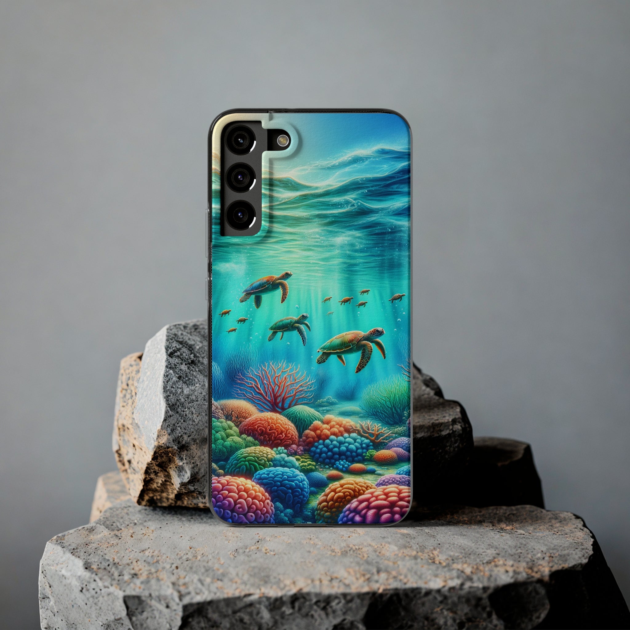 Turtles and coral reef - Soft Phone Case