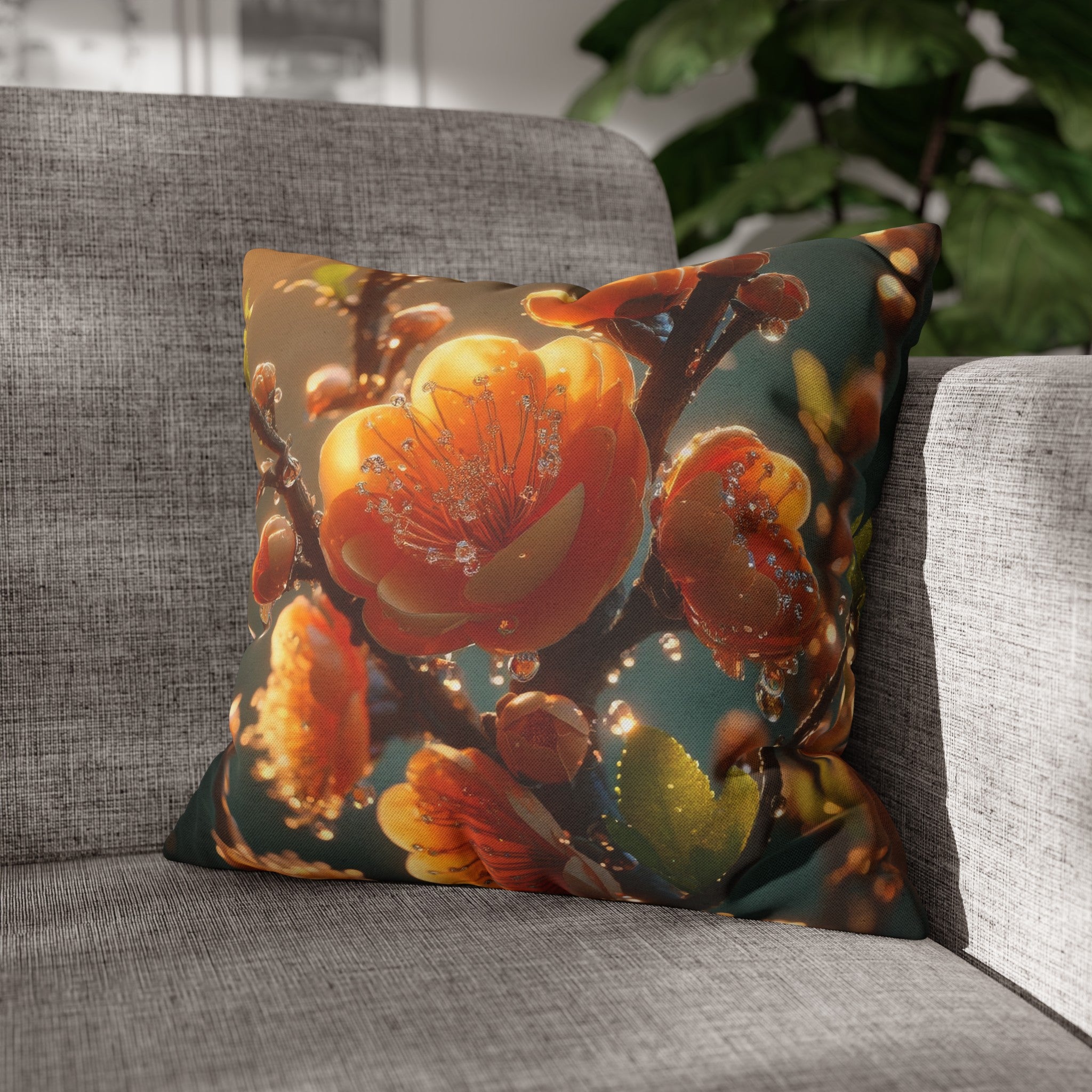 Orange diamond flowers (2) - Polyester Square Pillowcase