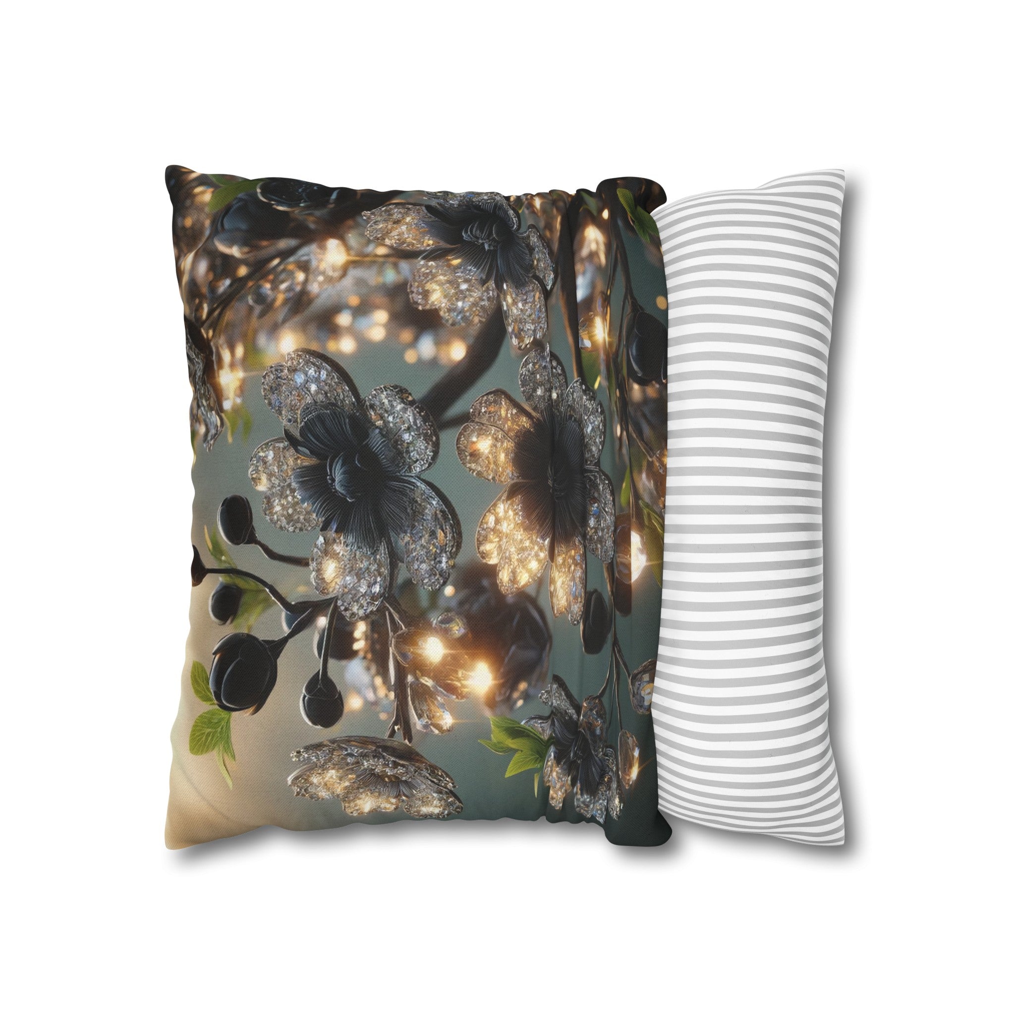 Black, diamond flowers (1) - Polyester Square Pillowcase