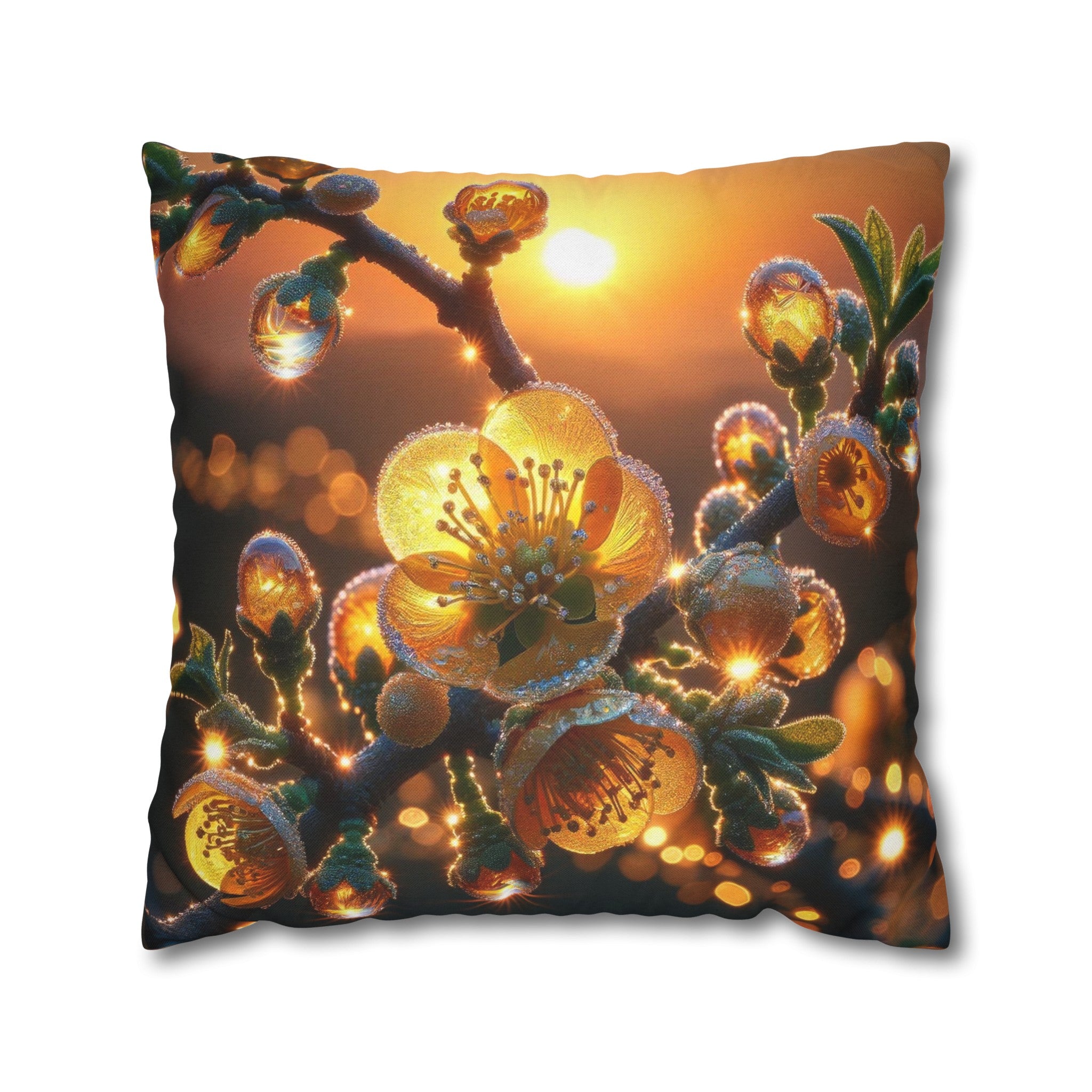 Yellow diamond flowers (2) - Polyester Square Pillowcase