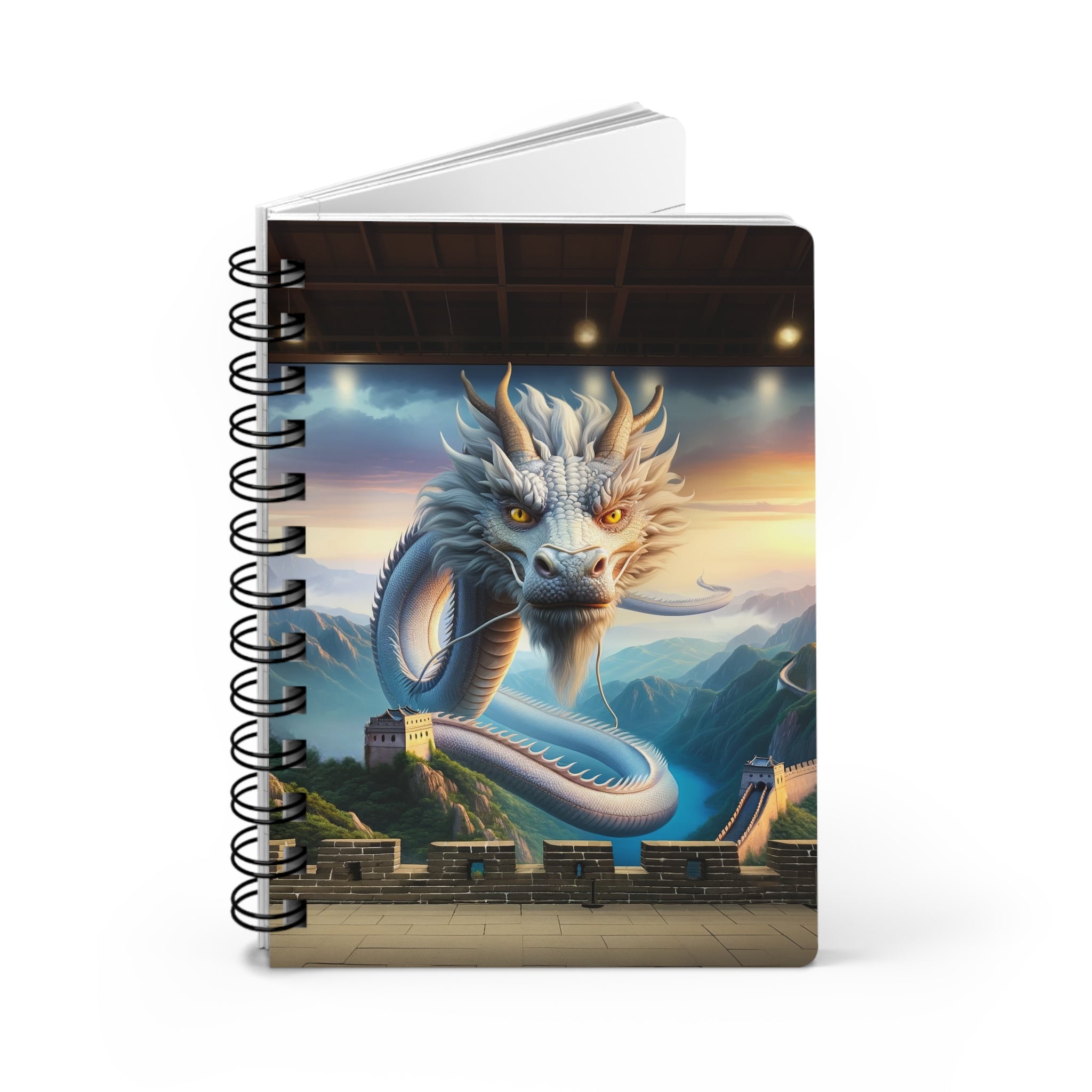 A curious, white, flying dragon - Spiral Notebook