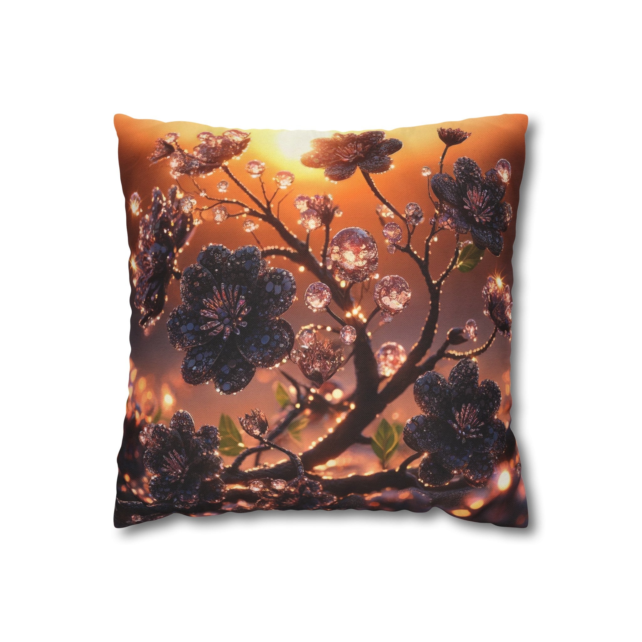 Black diamond flowers (2) - Polyester Square Pillowcase