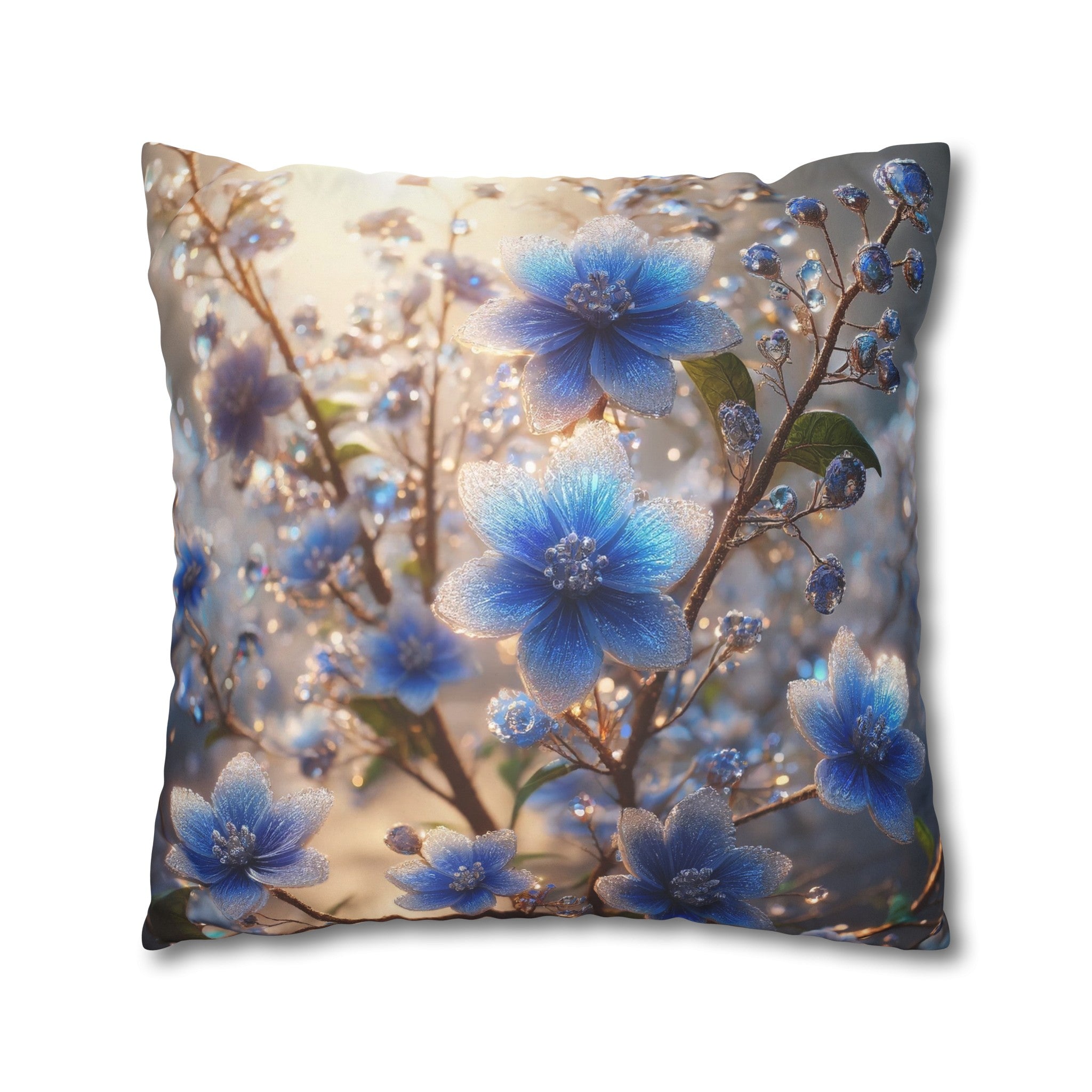 Blue, diamond flowers (4) - Suede Square Pillowcase