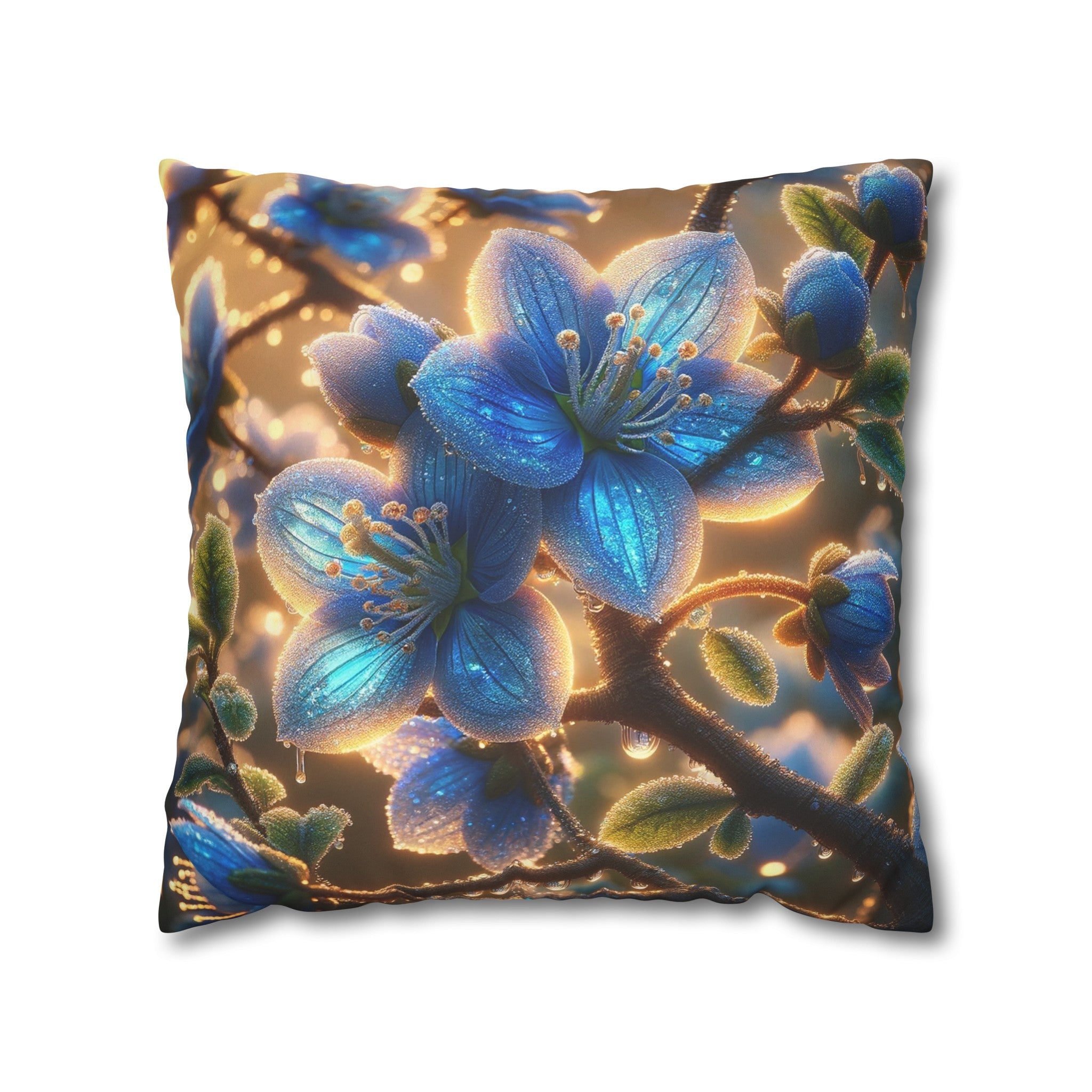 Blue, diamond flowers (3) - Suede Square Pillowcase