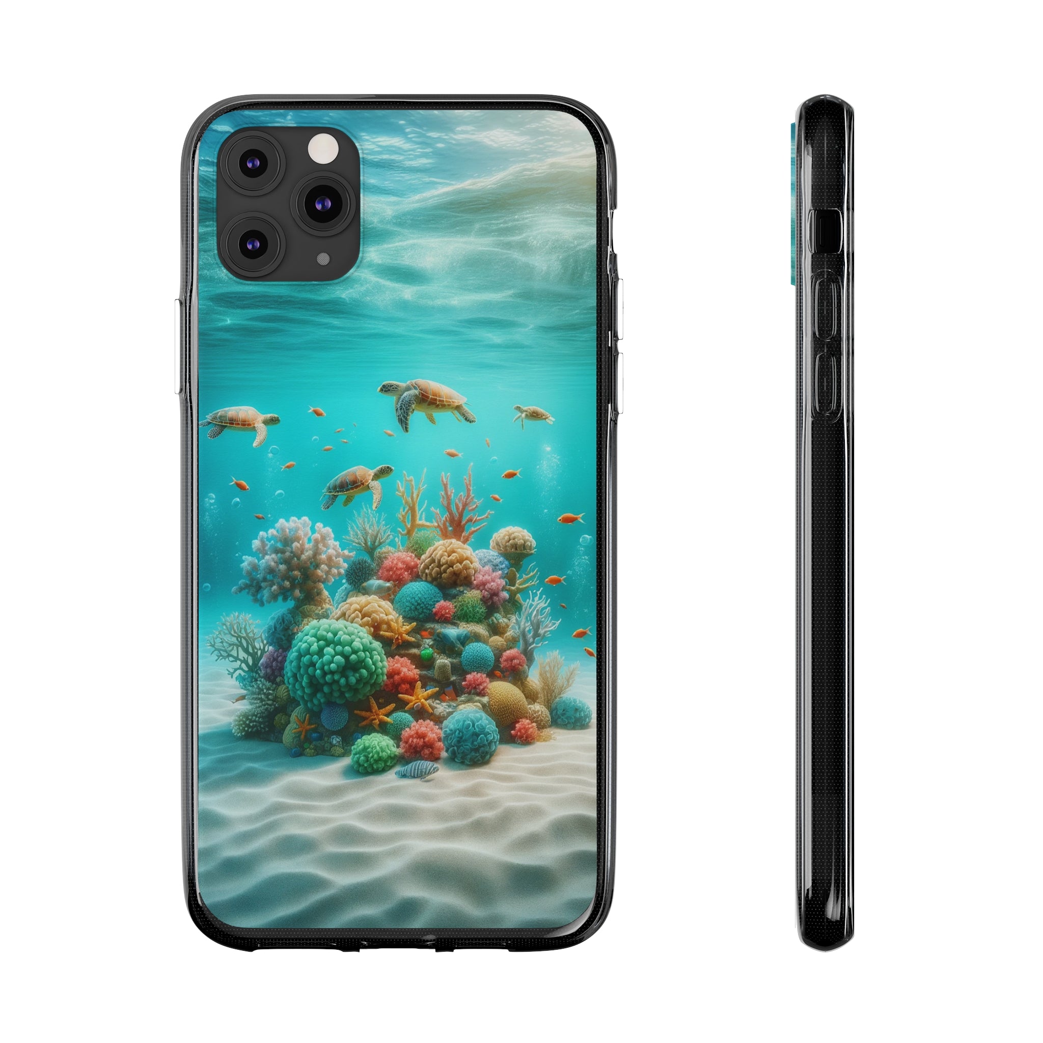 Turtles on coral reef - Soft Phone Case