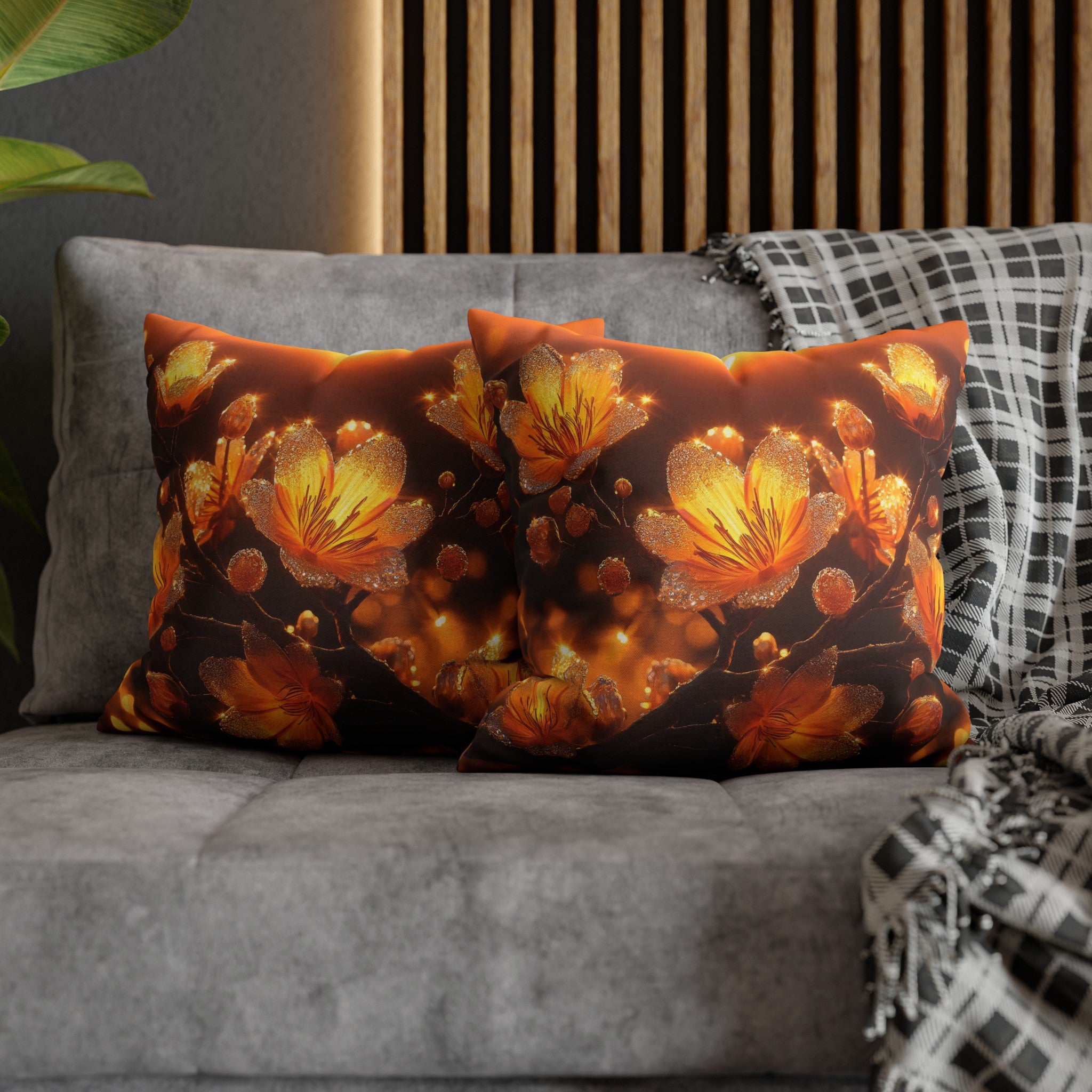 Yellow diamond flowers (3) - Polyester Square Pillowcase