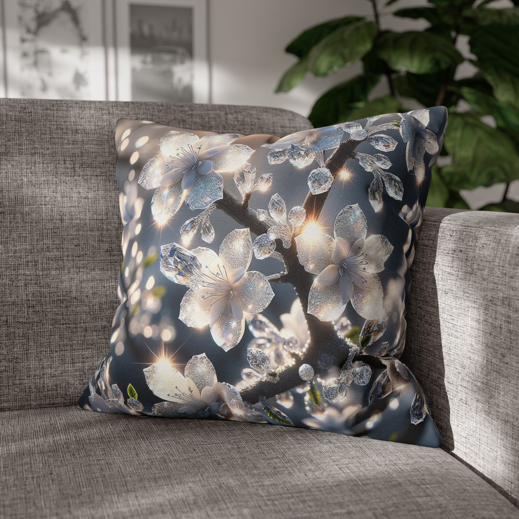 White diamond flowers (5) - Polyester Square Pillowcase