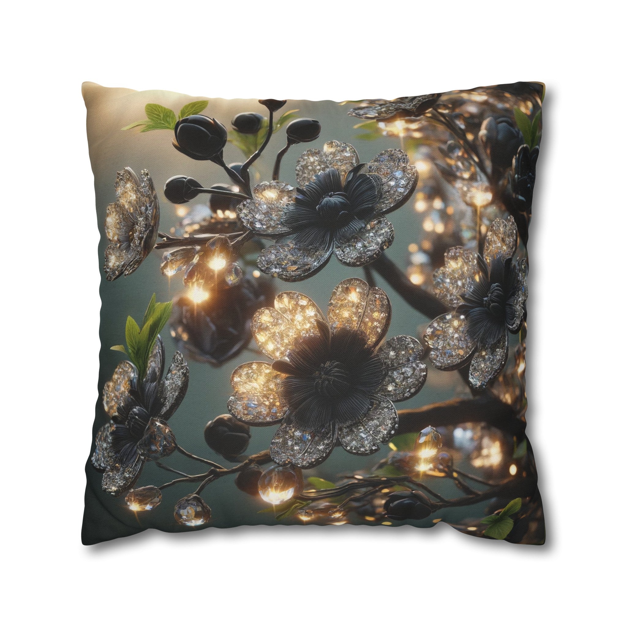 Black, diamond flowers (1) - Polyester Square Pillowcase