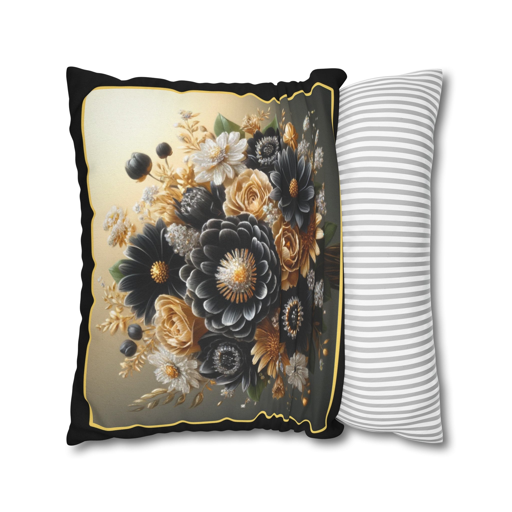 Black-Golden Bouquet (1) - Polyester Square Pillowcase