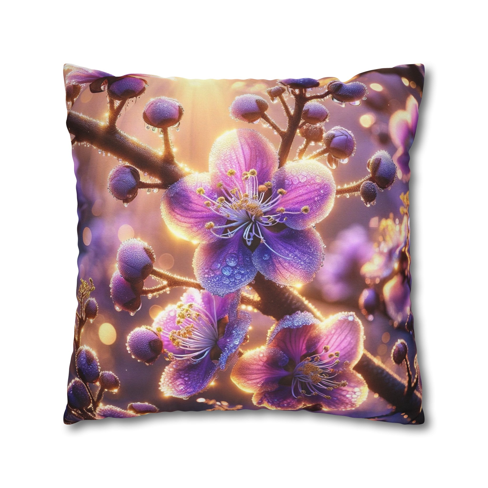 Purple diamond flowers (2) - Polyester Square Pillowcase