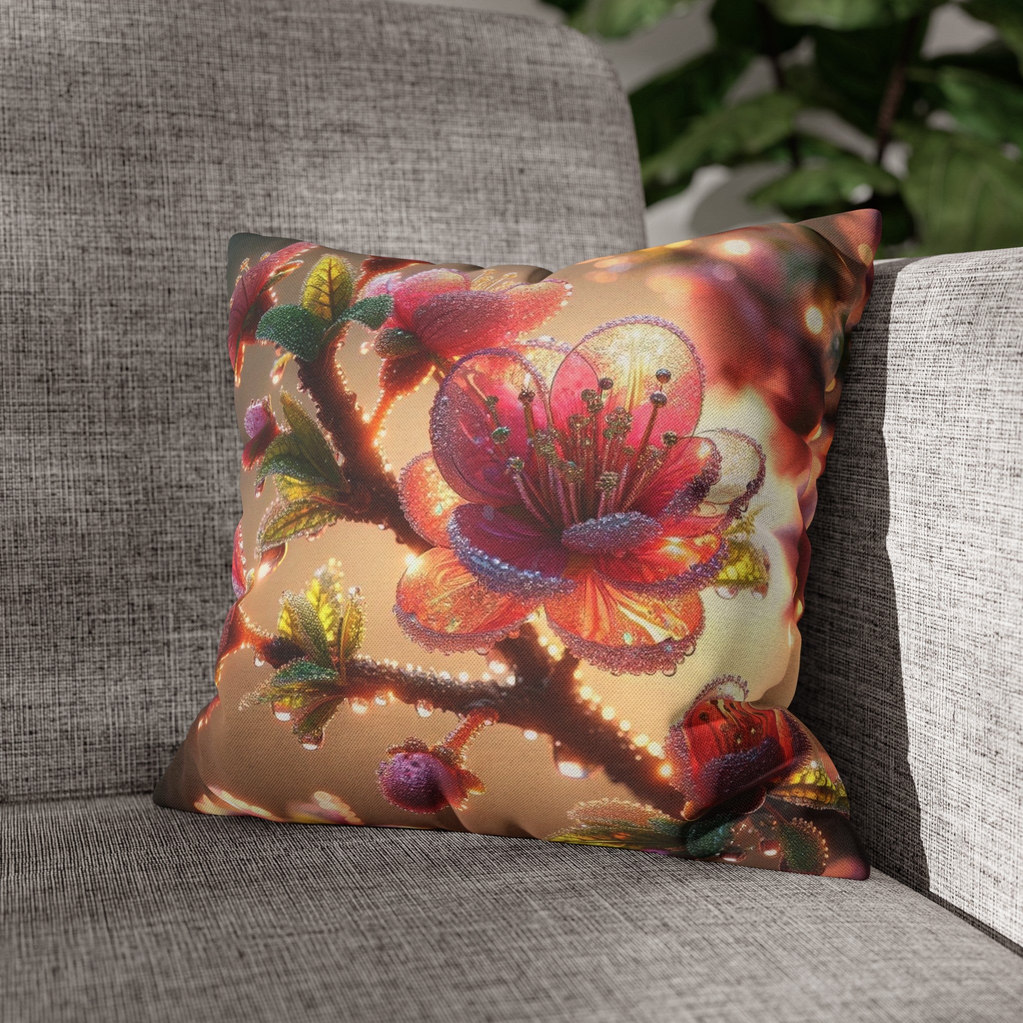 Pink diamond flowers (1) - Polyester Square Pillowcase