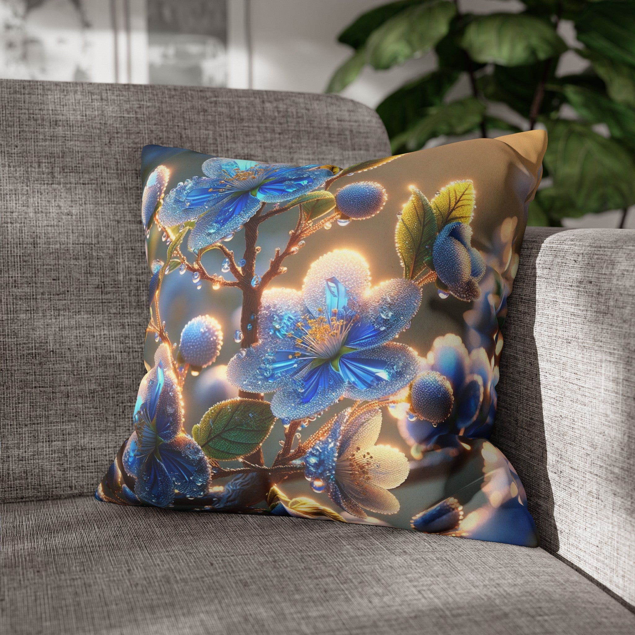 Blue,diamond flowers (2) - Suede Square Pillowcase