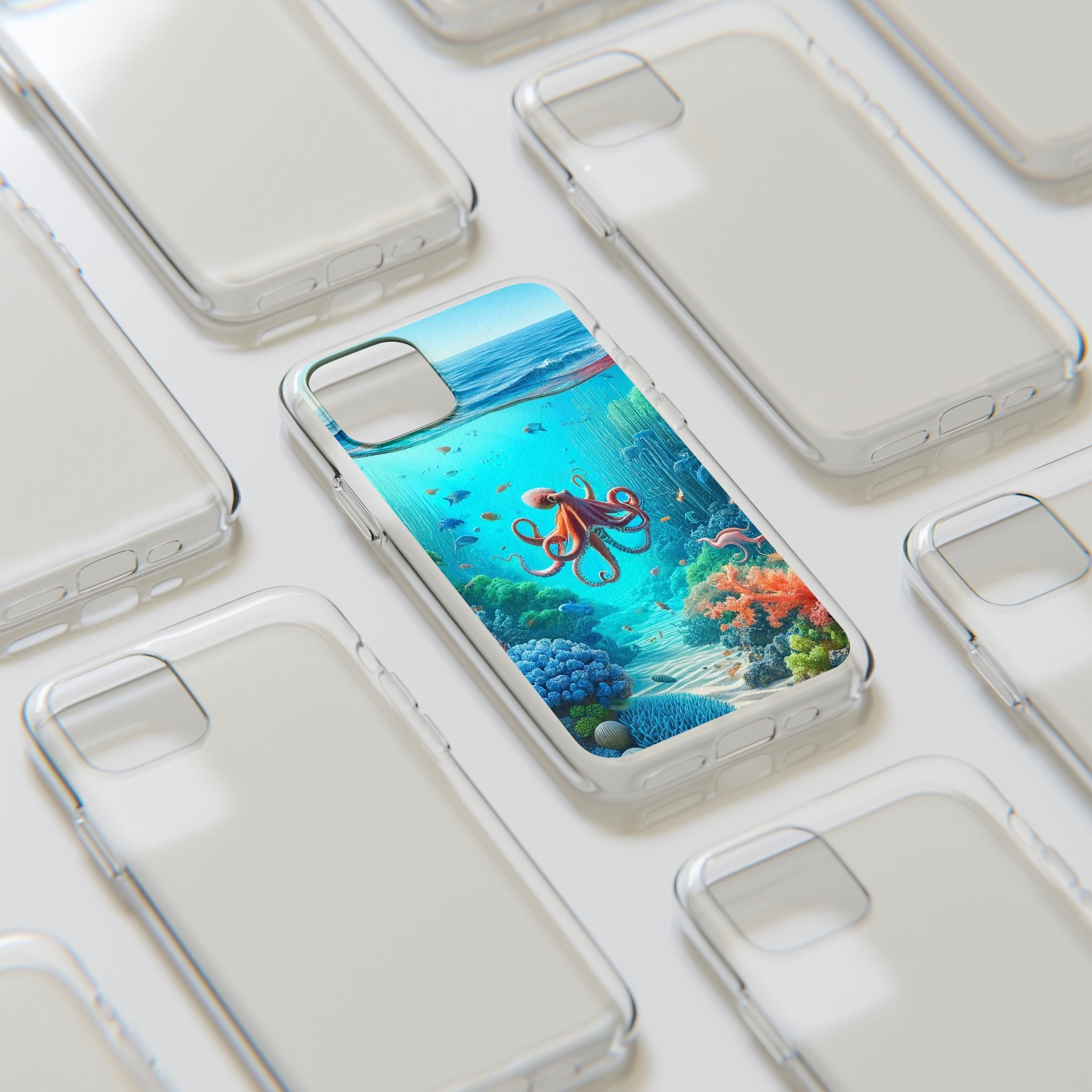 Octopus in turquoise water - Soft Phone Case