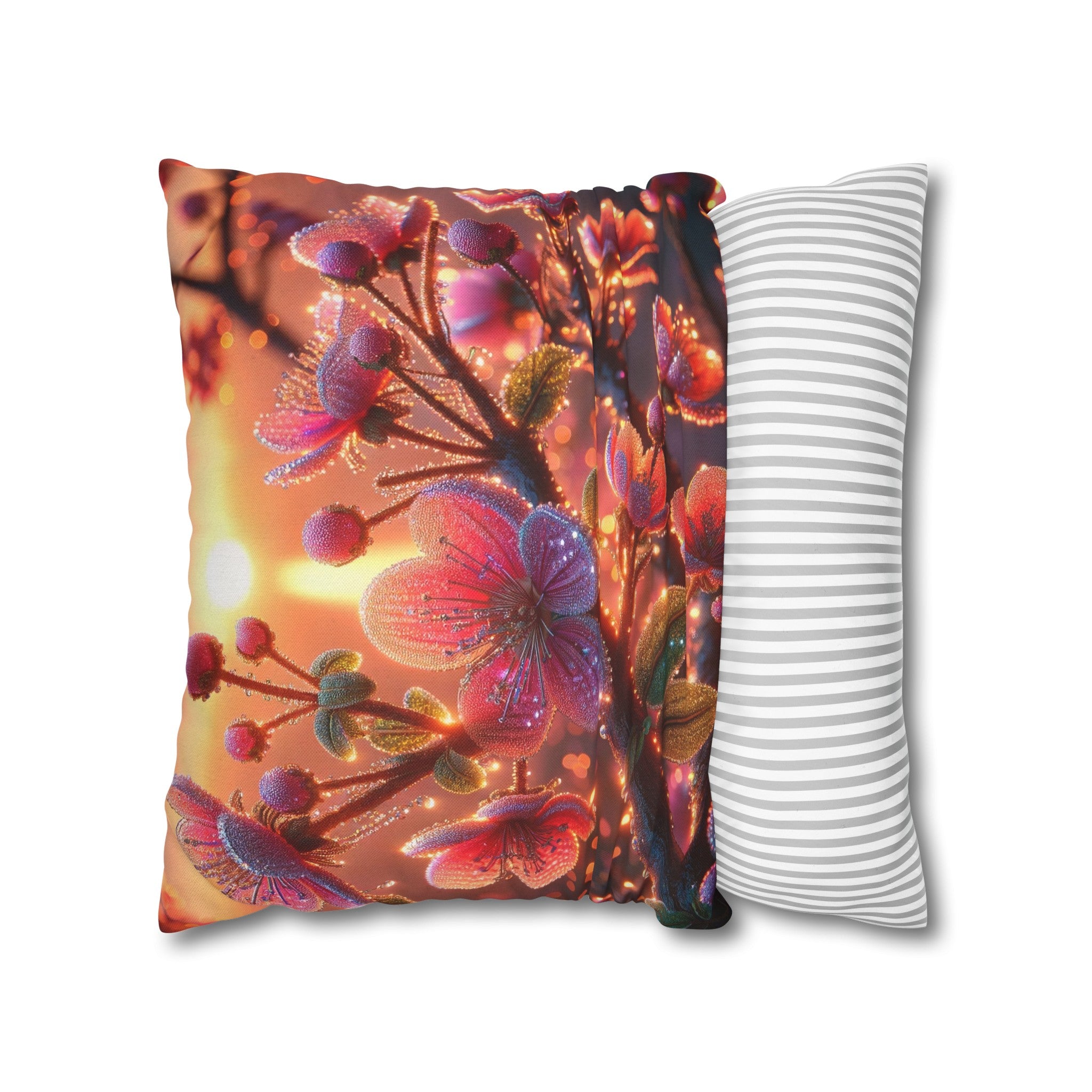 Pink diamond flowers (2) - Polyester Square Pillowcase