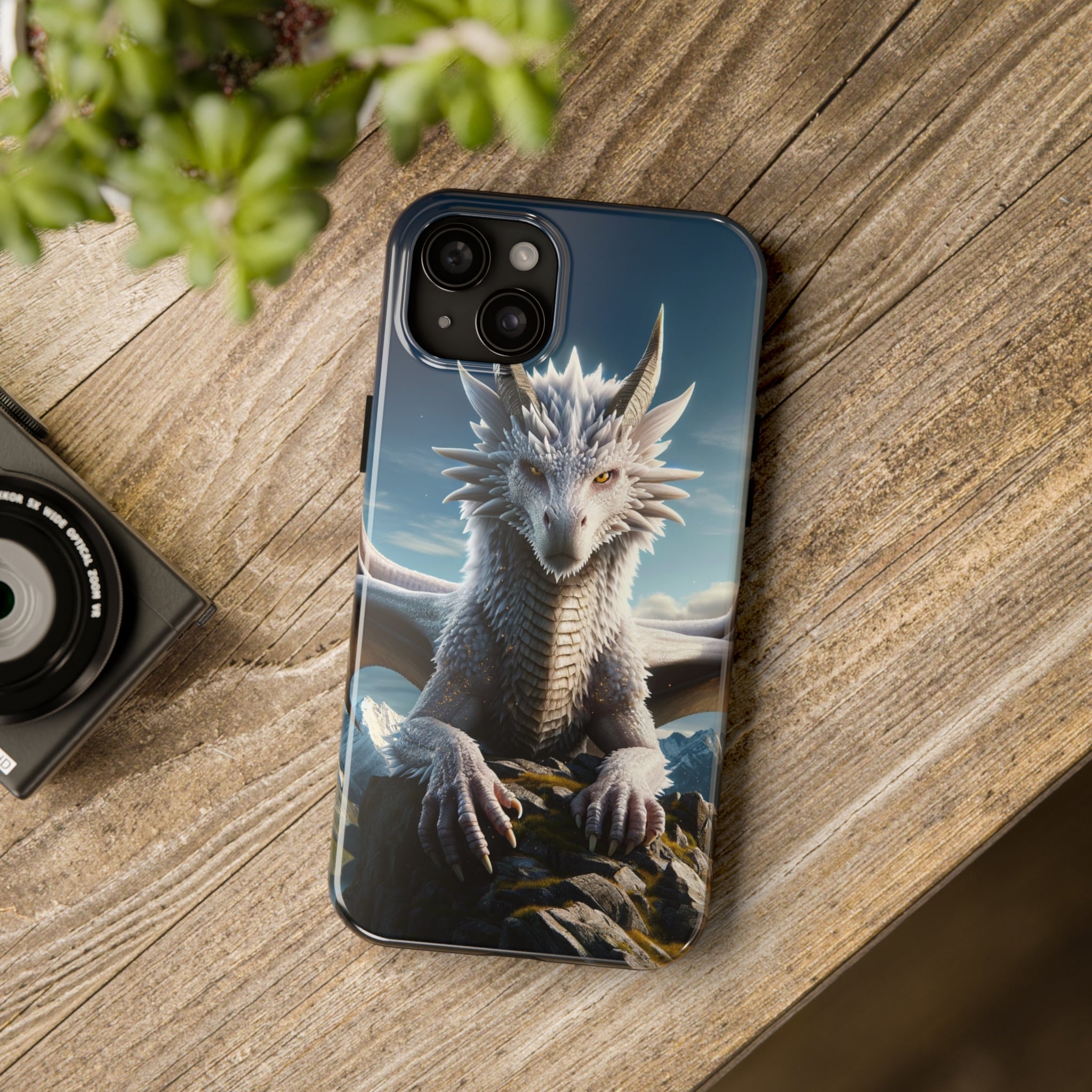 White dragon on a rock - Tough Phone Case