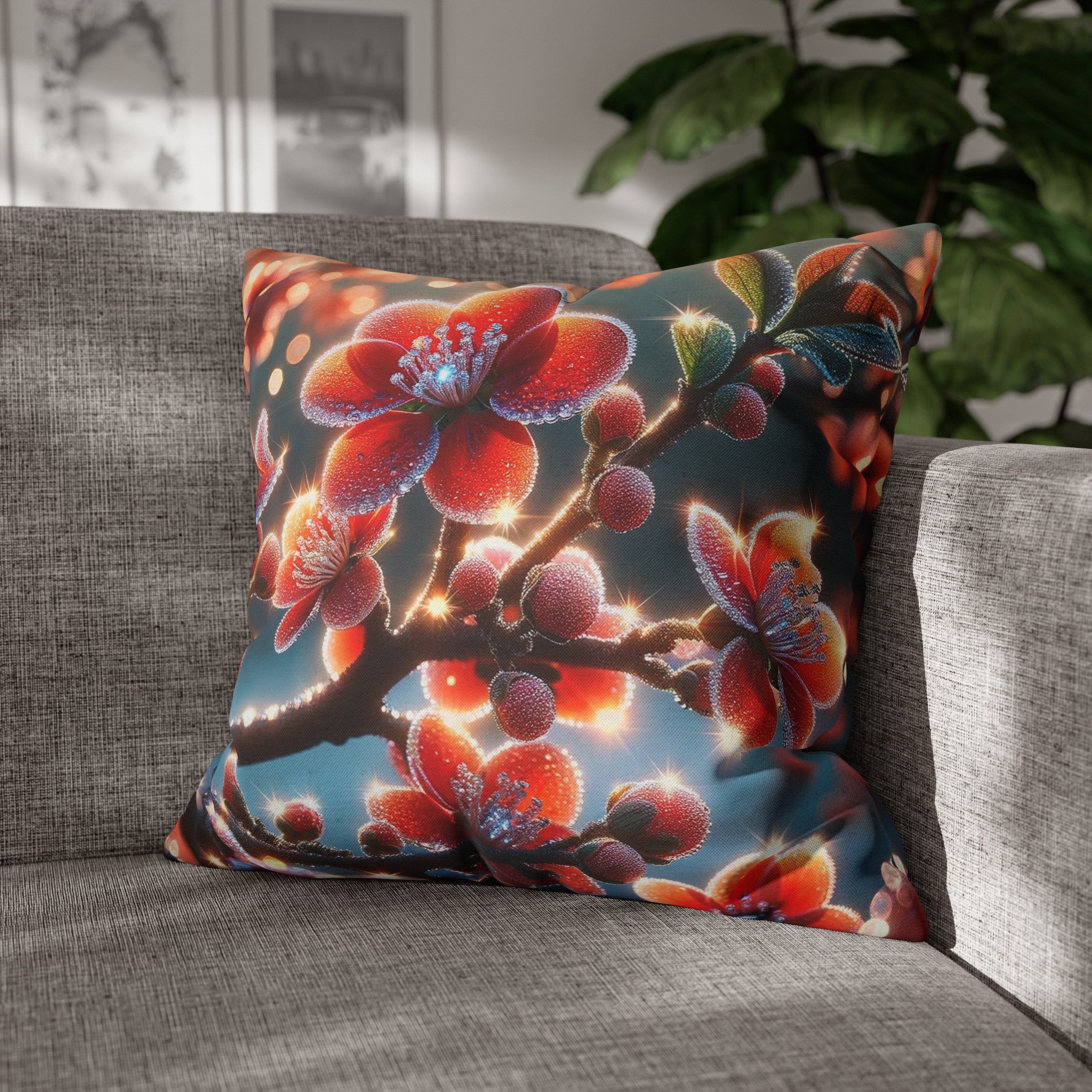 Red diamond flowers (3) - Polyester Square Pillowcase