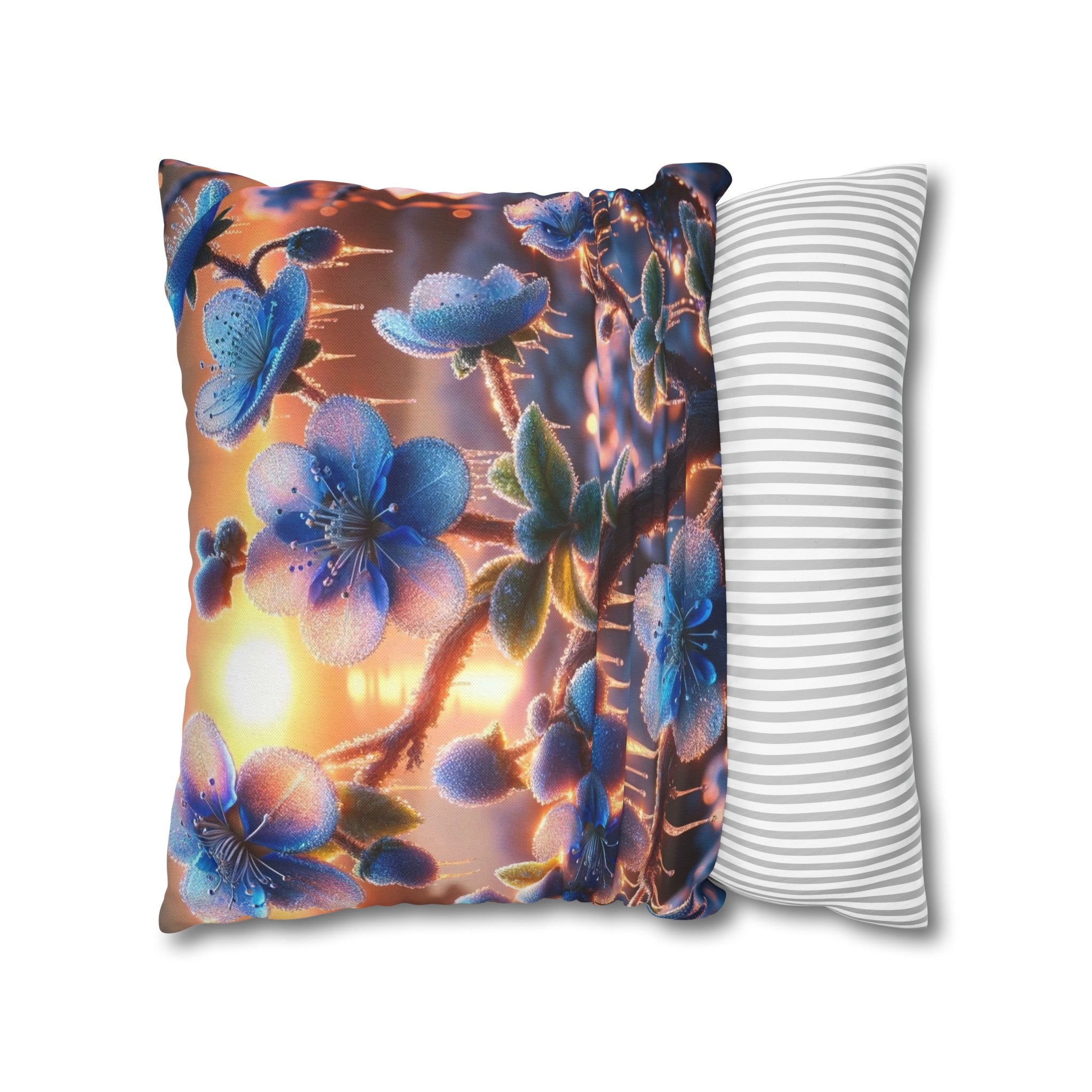 Blue, diamond flowers (1) - Polyester Square Pillowcase