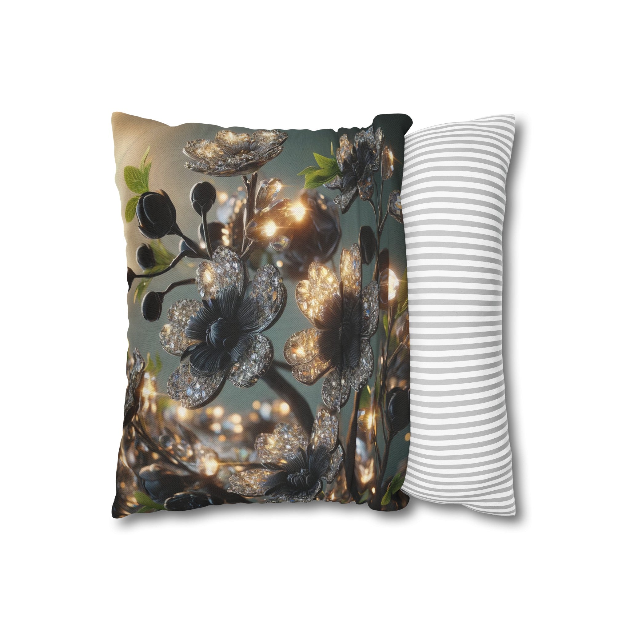 Black, diamond flowers (1) - Polyester Square Pillowcase